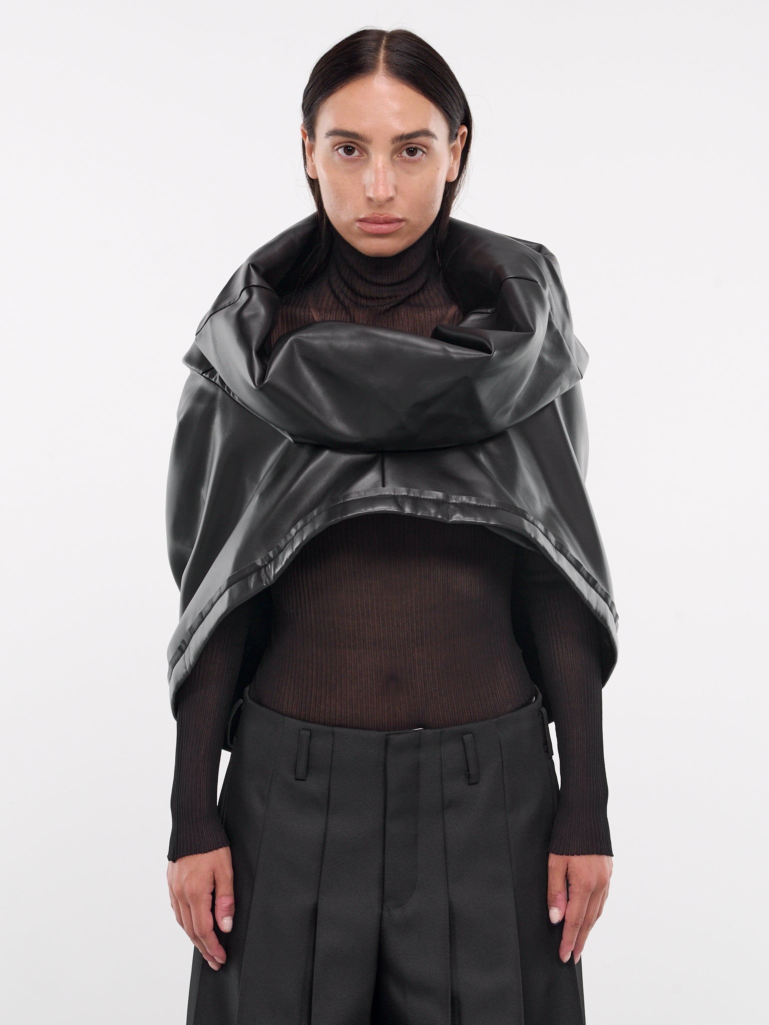 Faux Leather Shawl Cape (GN-J008-051-BLACK)