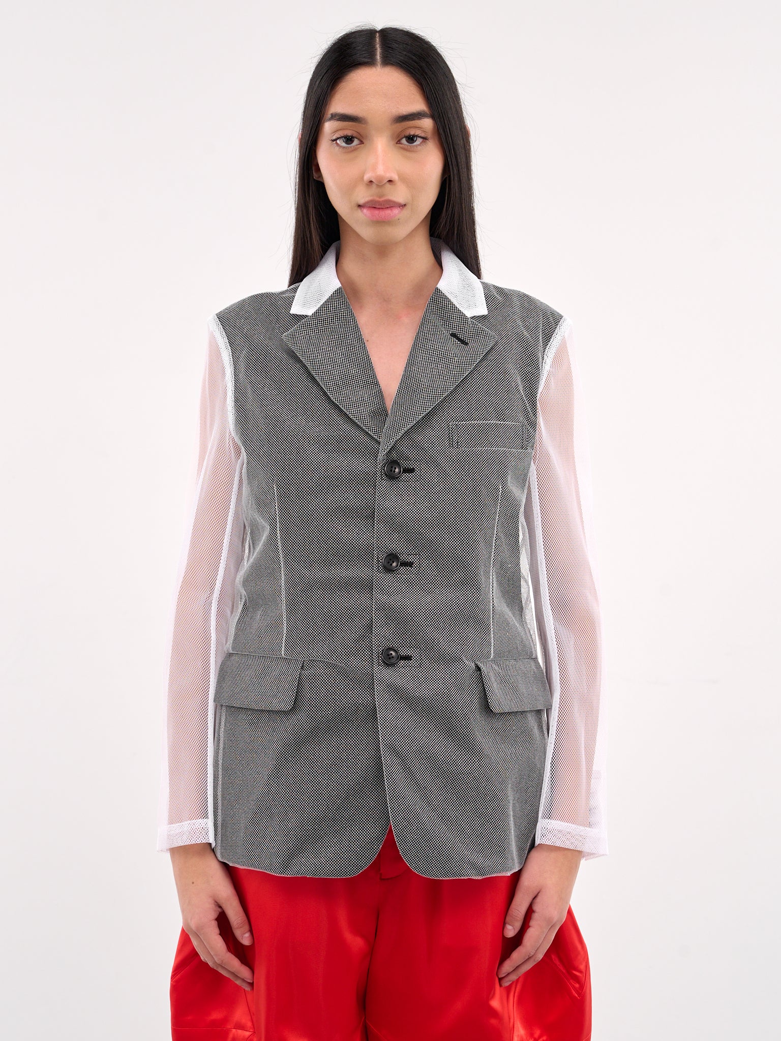 Mesh Mixed-Material Blazer (GO-J001-S25-BLACK)