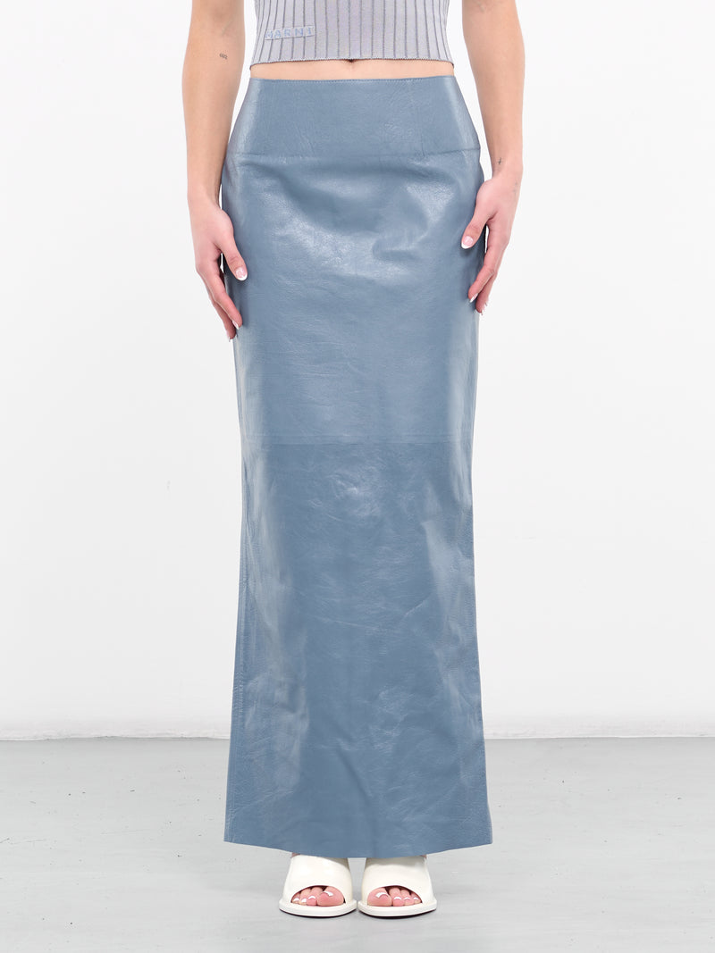 Blue Shiny Leather Pencil Skirt (GOMX0633A0-ULG153-POWDER-BLUE)