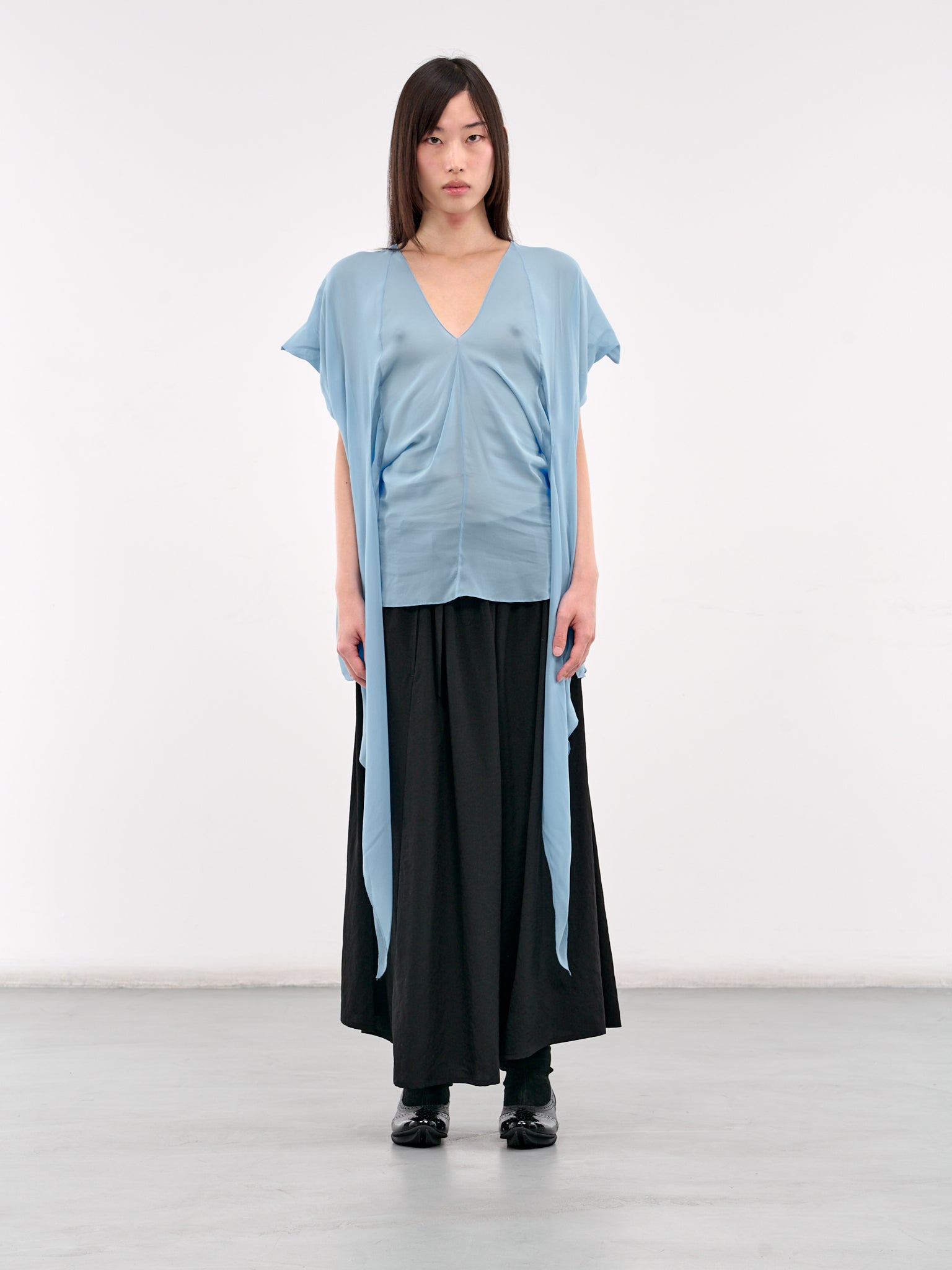 Draped Trim Blouse (H02-47-SKY-BLUE)