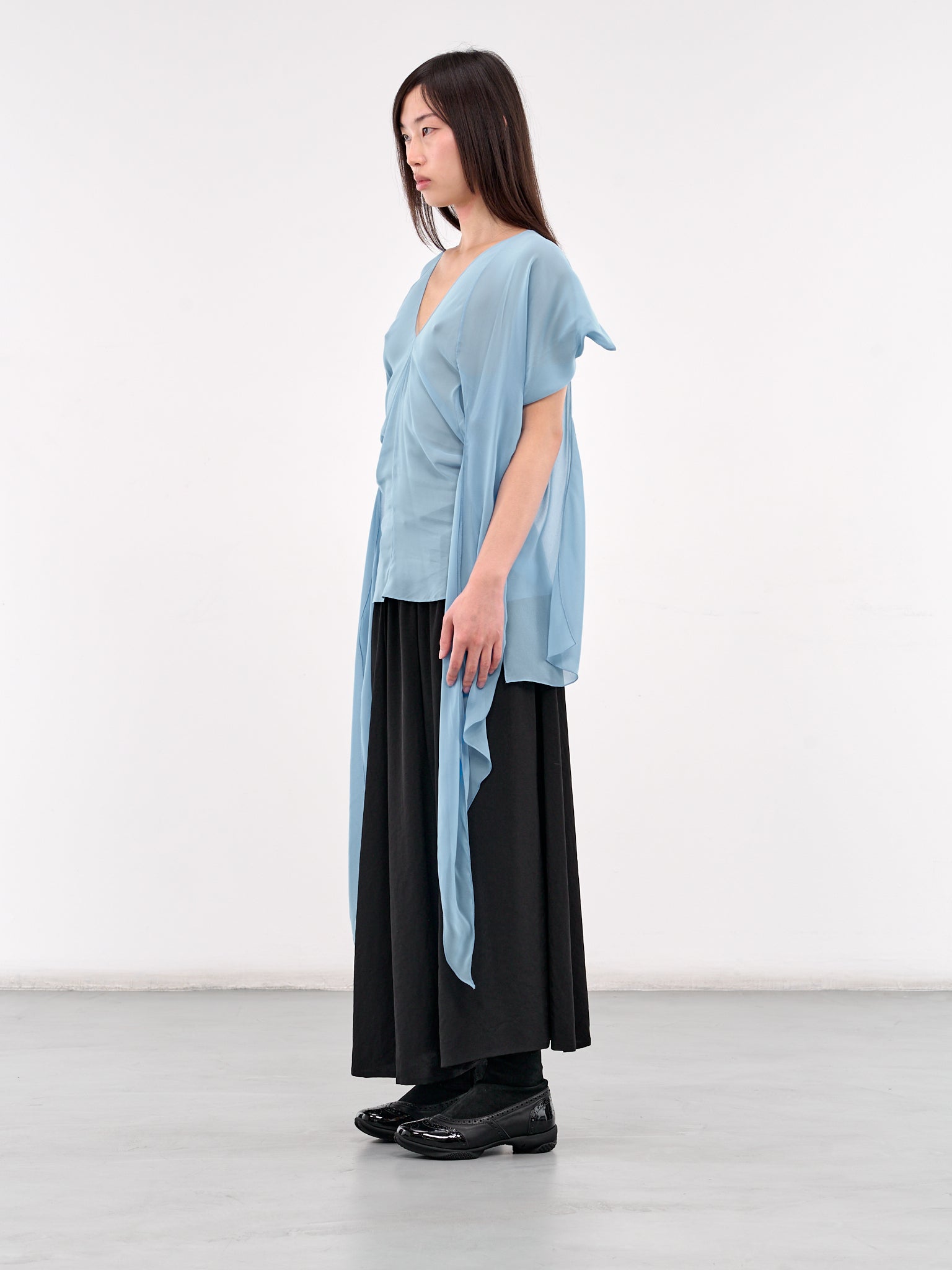 Draped Trim Blouse (H02-47-SKY-BLUE)