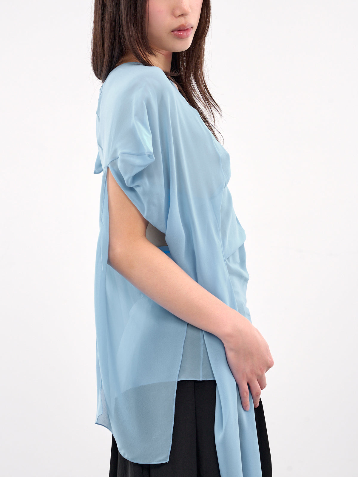 Draped Trim Blouse (H02-47-SKY-BLUE)