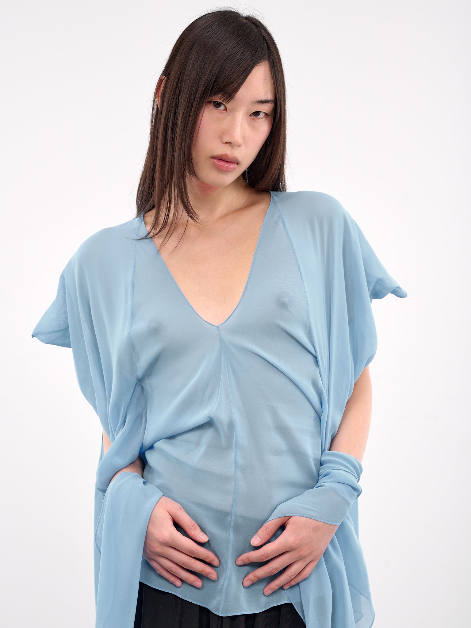 Draped Trim Blouse (H02-47-SKY-BLUE)