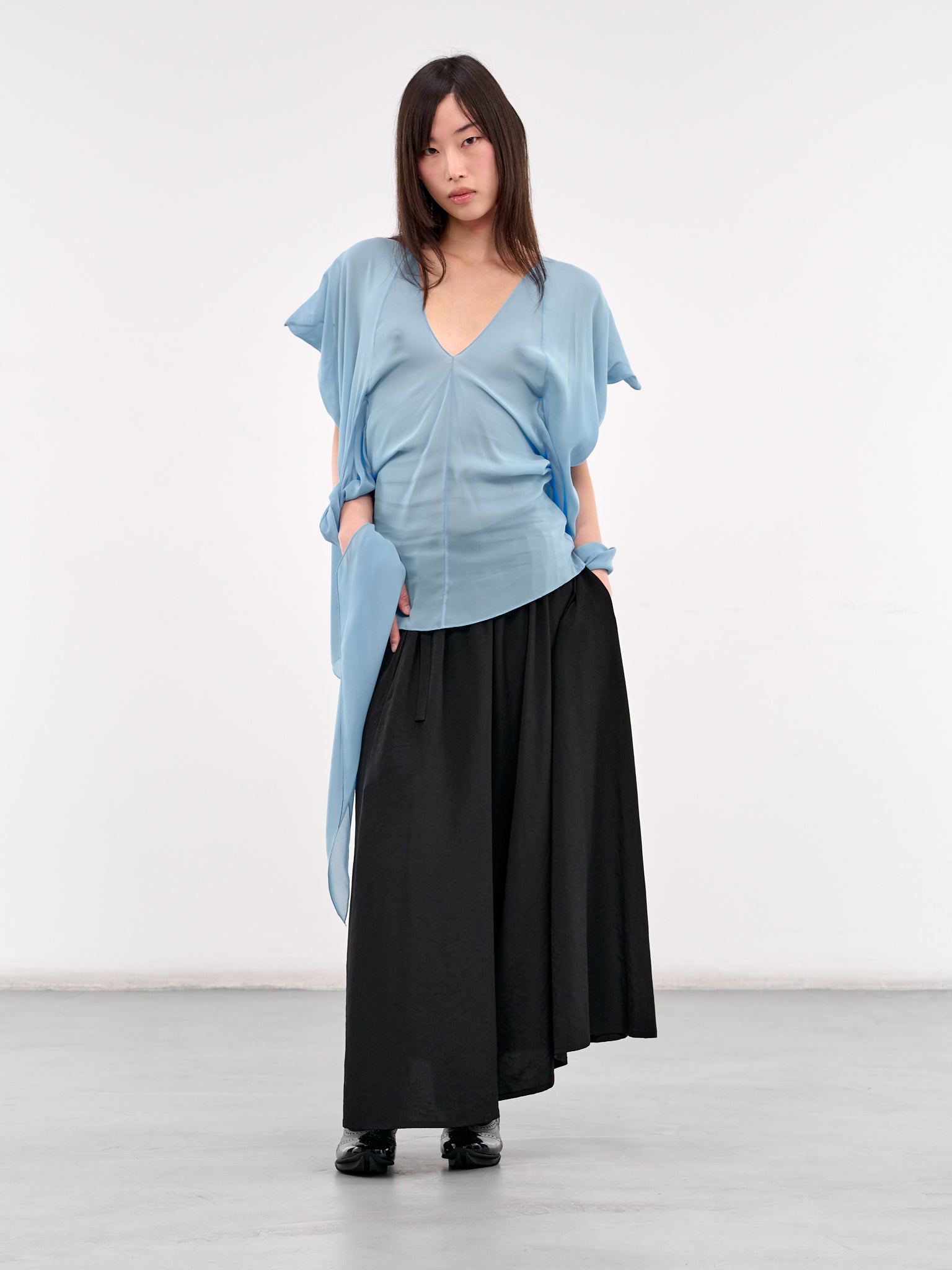 Draped Trim Blouse (H02-47-SKY-BLUE)