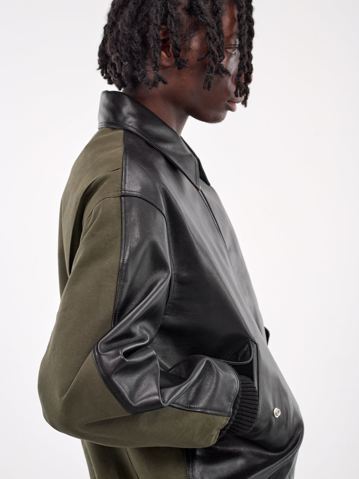 Leather & Cotton Hybrid Bomber (H526Y02WAM-BLACK-KHAKI)