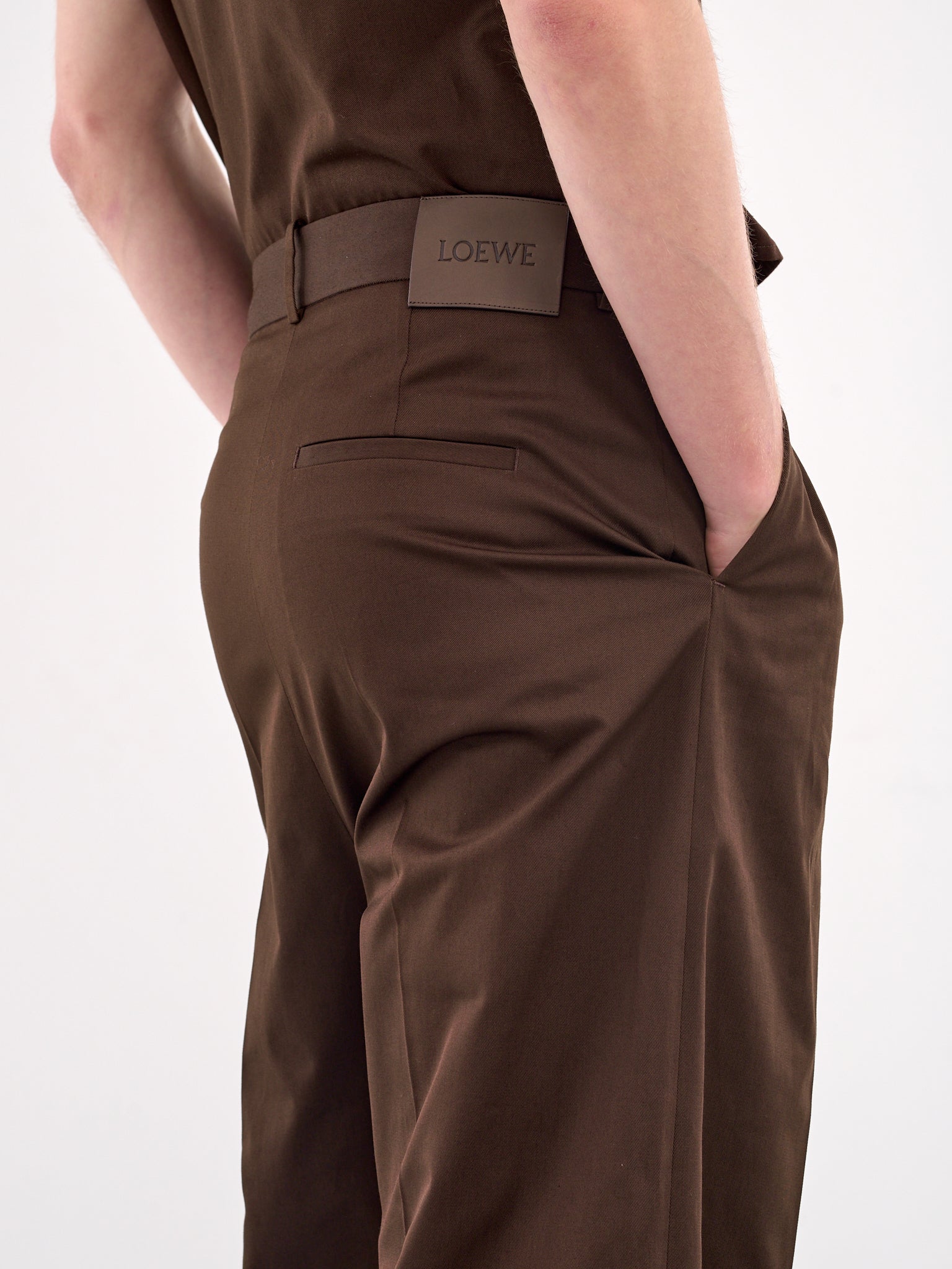 Cotton Pleated Trousers (H526Y04WFN-CHOCOLATE-BROWN)