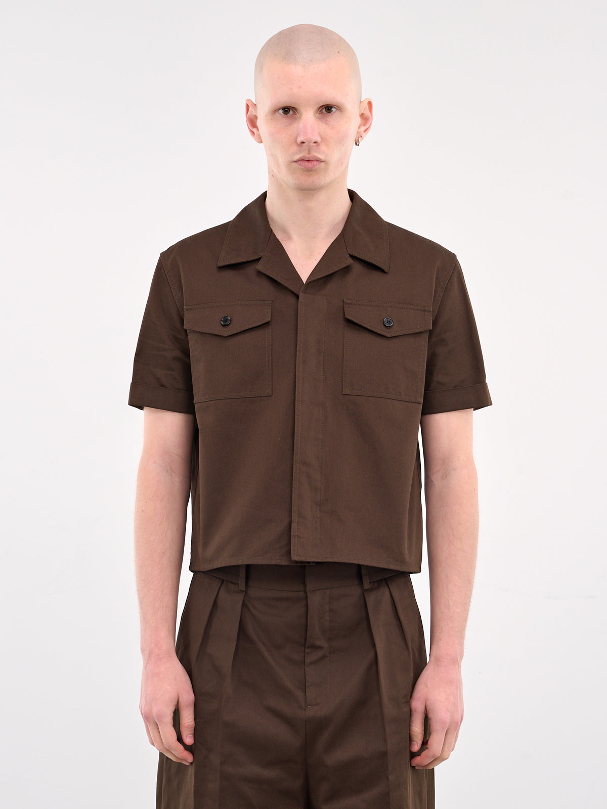 Short Sleeve Shirt (H526Y05WCV-CHOCOLATE-BROWN)