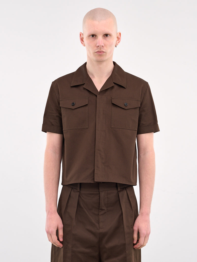 Short Sleeve Shirt (H526Y05WCV-CHOCOLATE-BROWN)