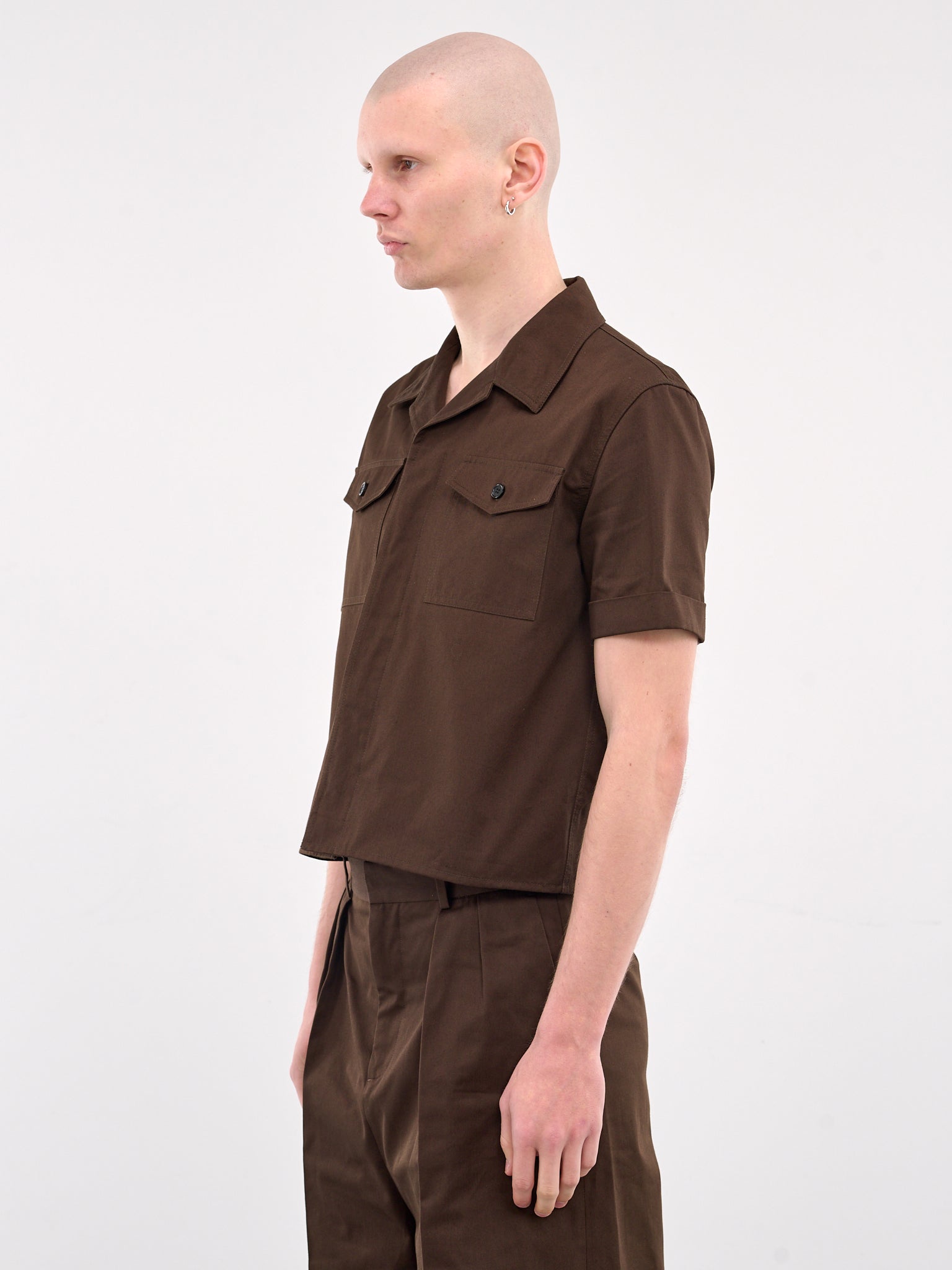 Short Sleeve Shirt (H526Y05WCV-CHOCOLATE-BROWN)