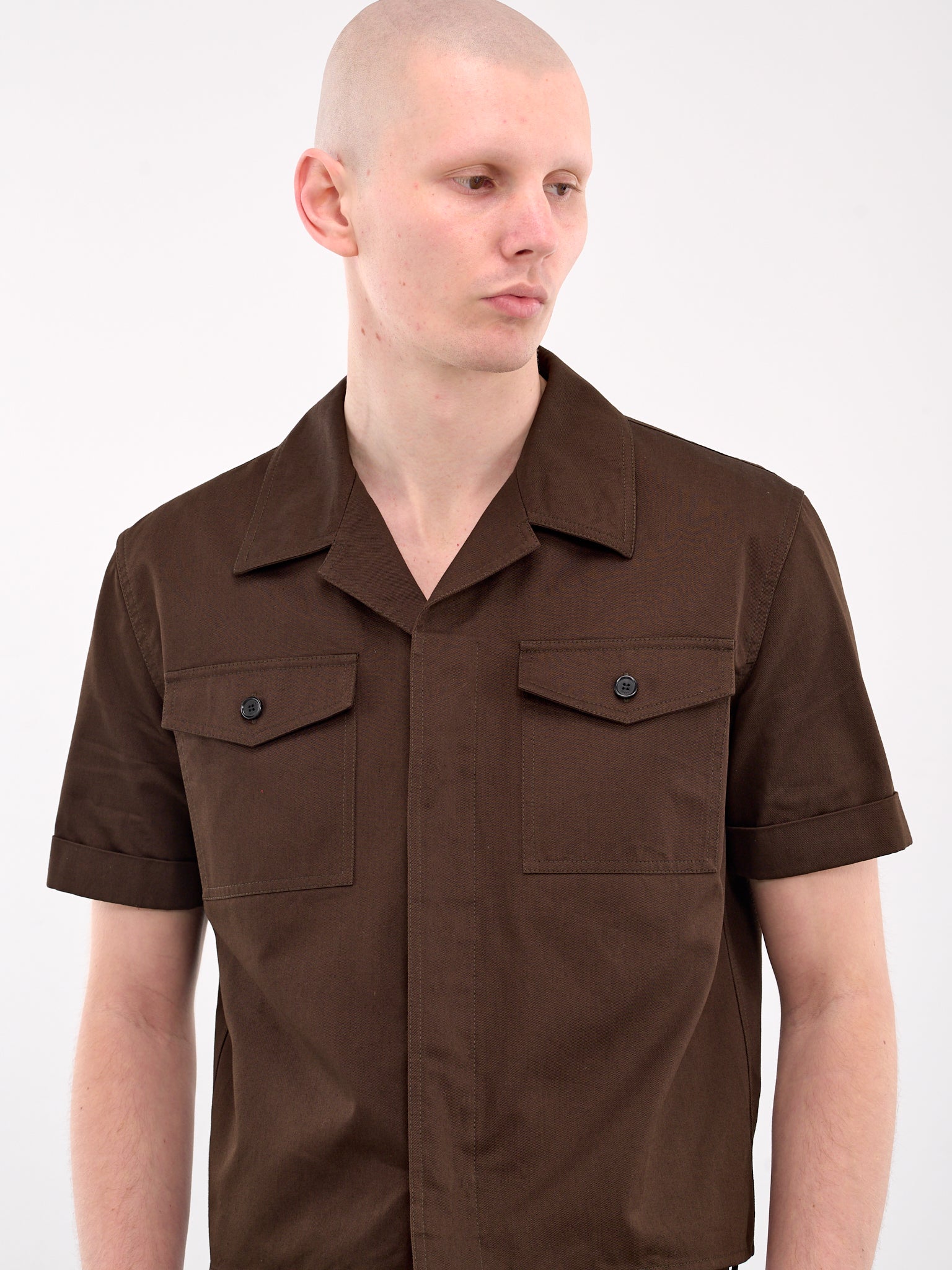 Short Sleeve Shirt (H526Y05WCV-CHOCOLATE-BROWN)