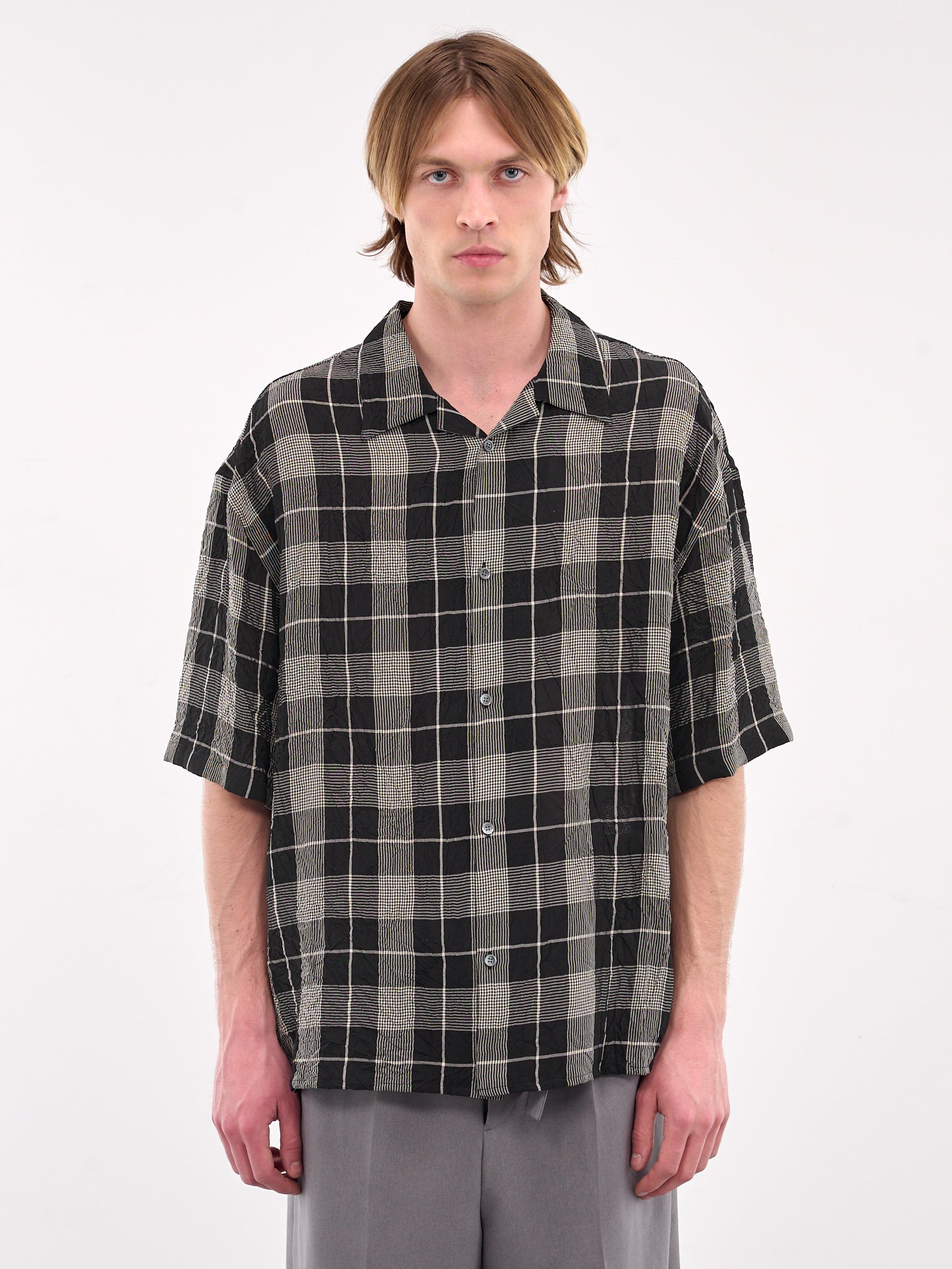 Check Short Sleeve Shirt (H526Y1AW21-BLACK-WHITE)