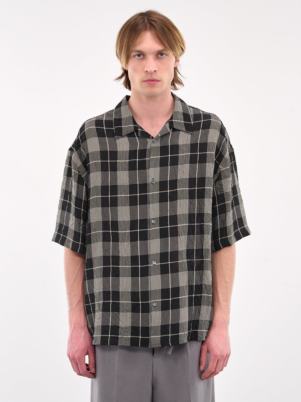 Check Short Sleeve Shirt (H526Y1AW21-BLACK-WHITE)