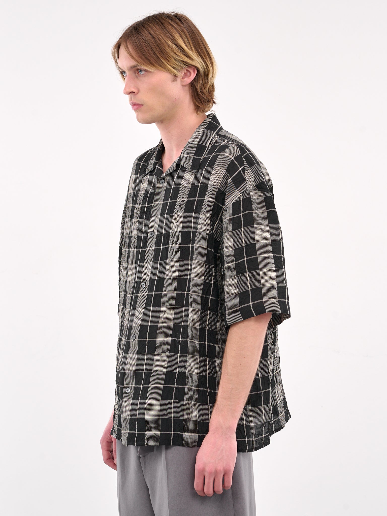 Check Short Sleeve Shirt (H526Y1AW21-BLACK-WHITE)