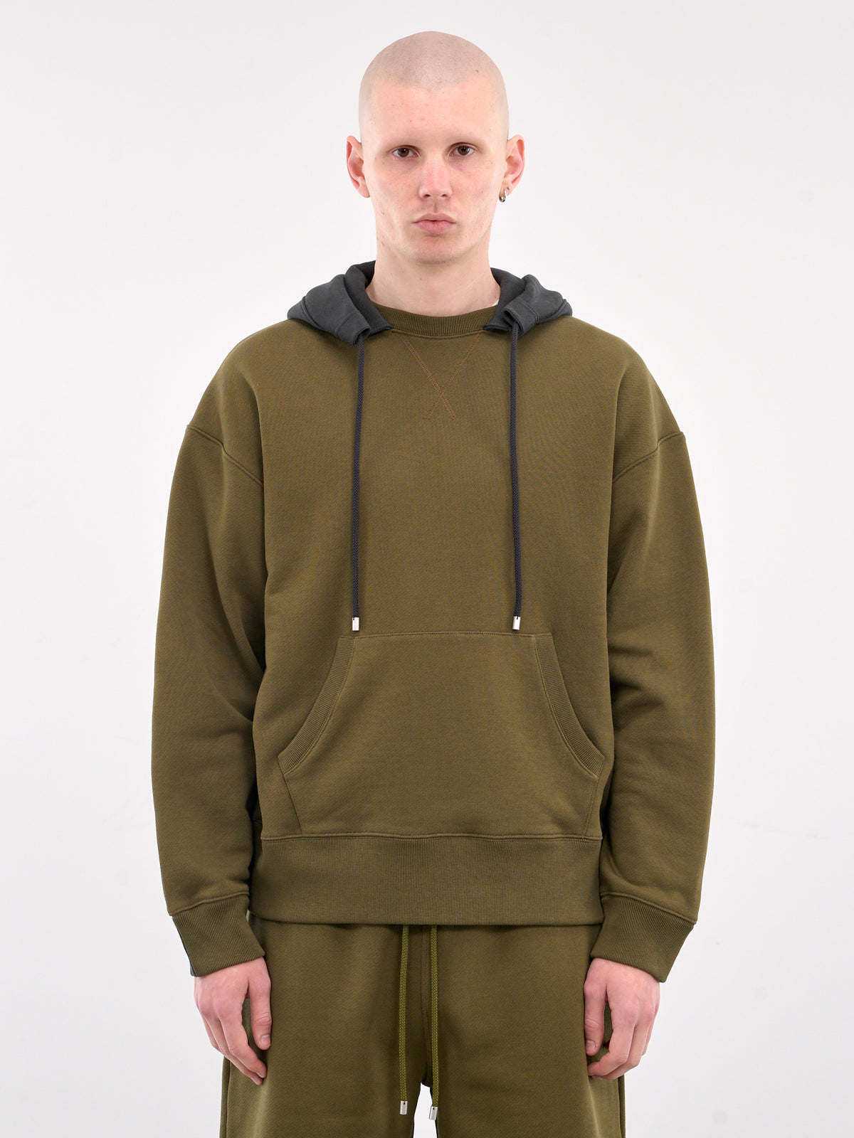 Contrast Paneled Hoodie (H526Y25X50-KHAKI-GREEN-ANTHRAC)