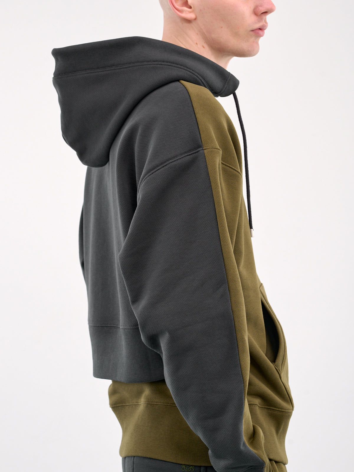 Contrast Paneled Hoodie (H526Y25X50-KHAKI-GREEN-ANTHRAC)