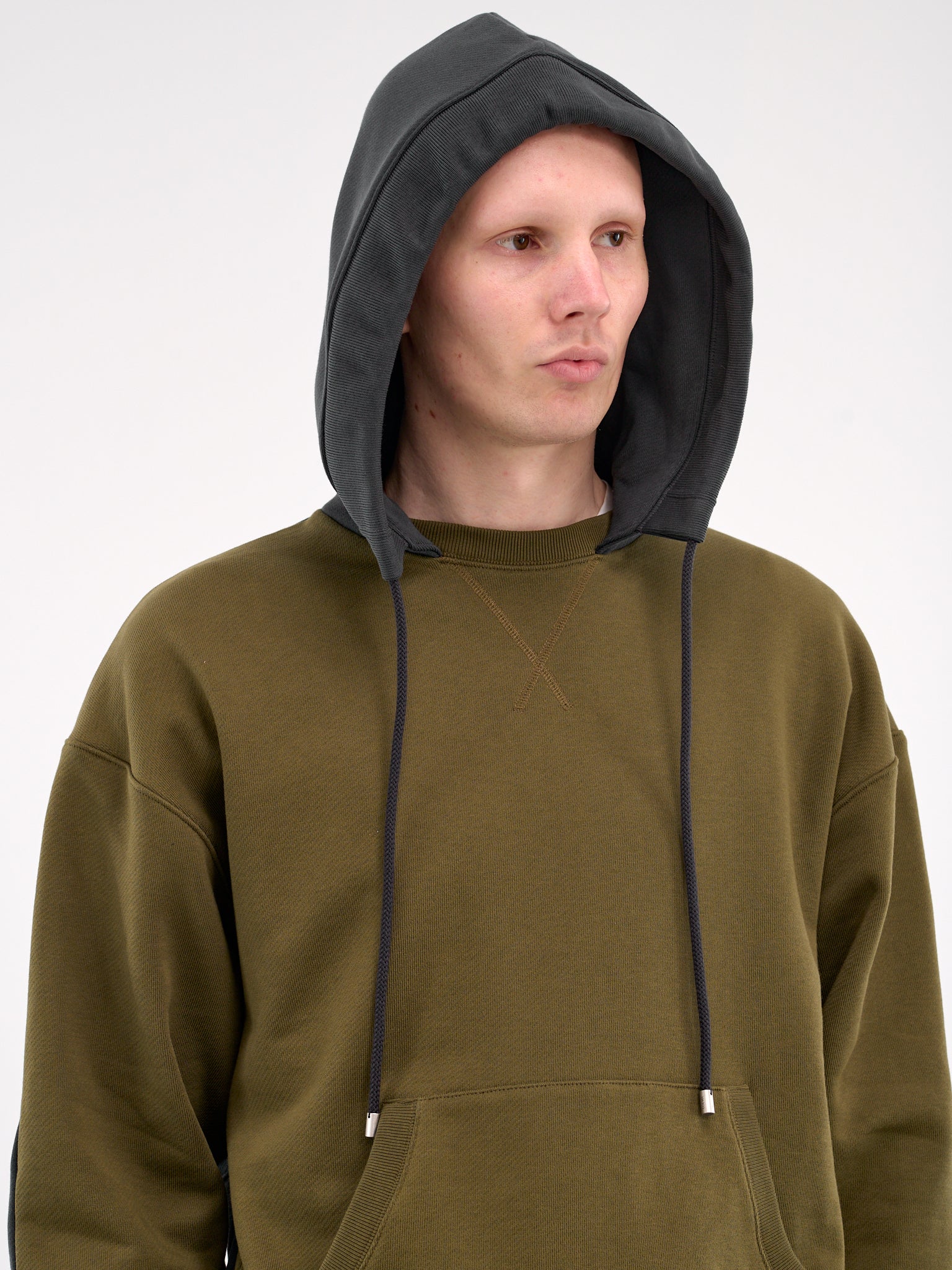 Contrast Paneled Hoodie (H526Y25X50-KHAKI-GREEN-ANTHRAC)