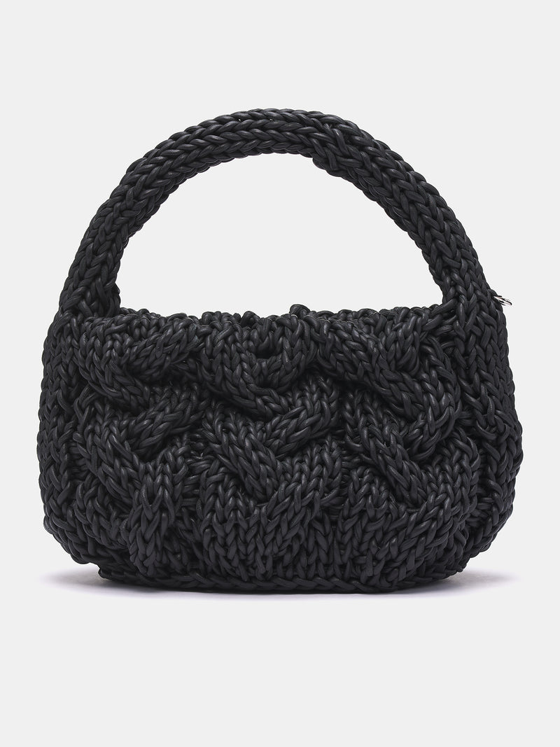 Small Leather Cable Knit Bag (HB0712-LA0365-BLACK)