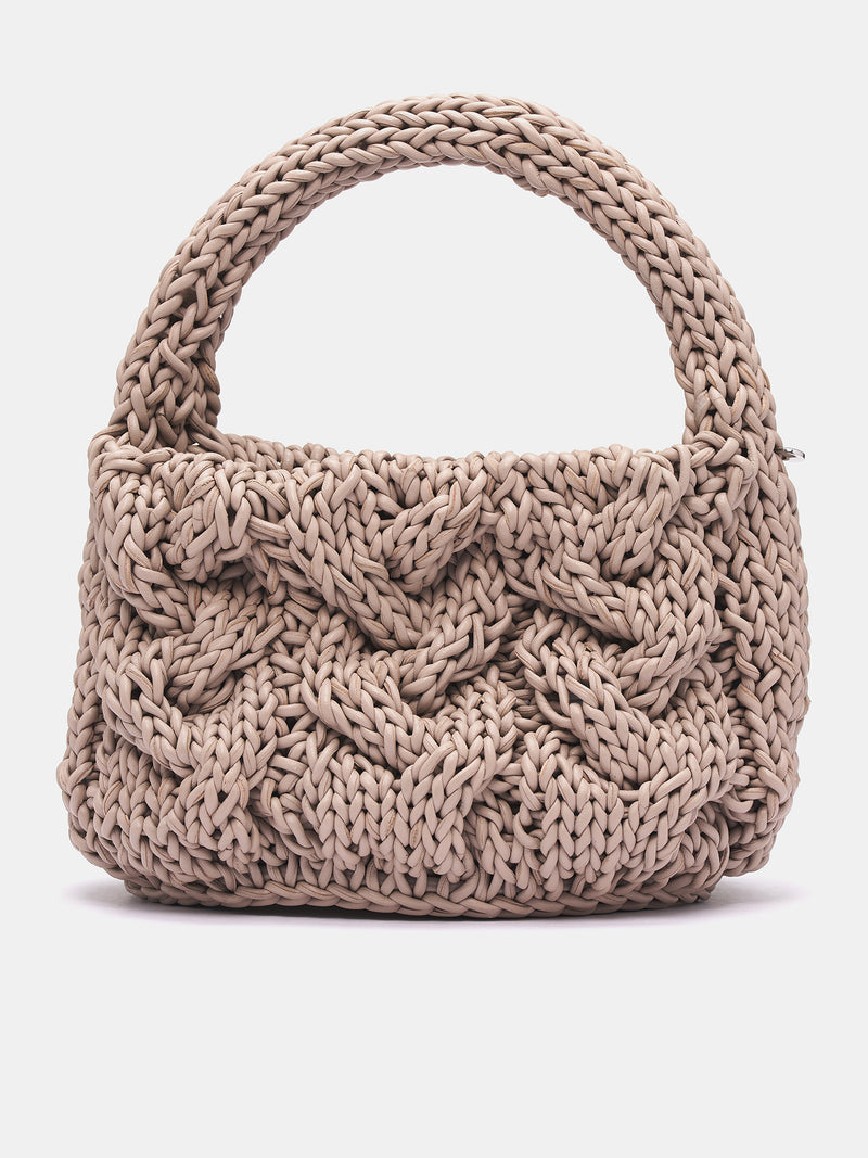 Small Leather Cable Knit Bag (HB0712-LA0365-TAUPE)