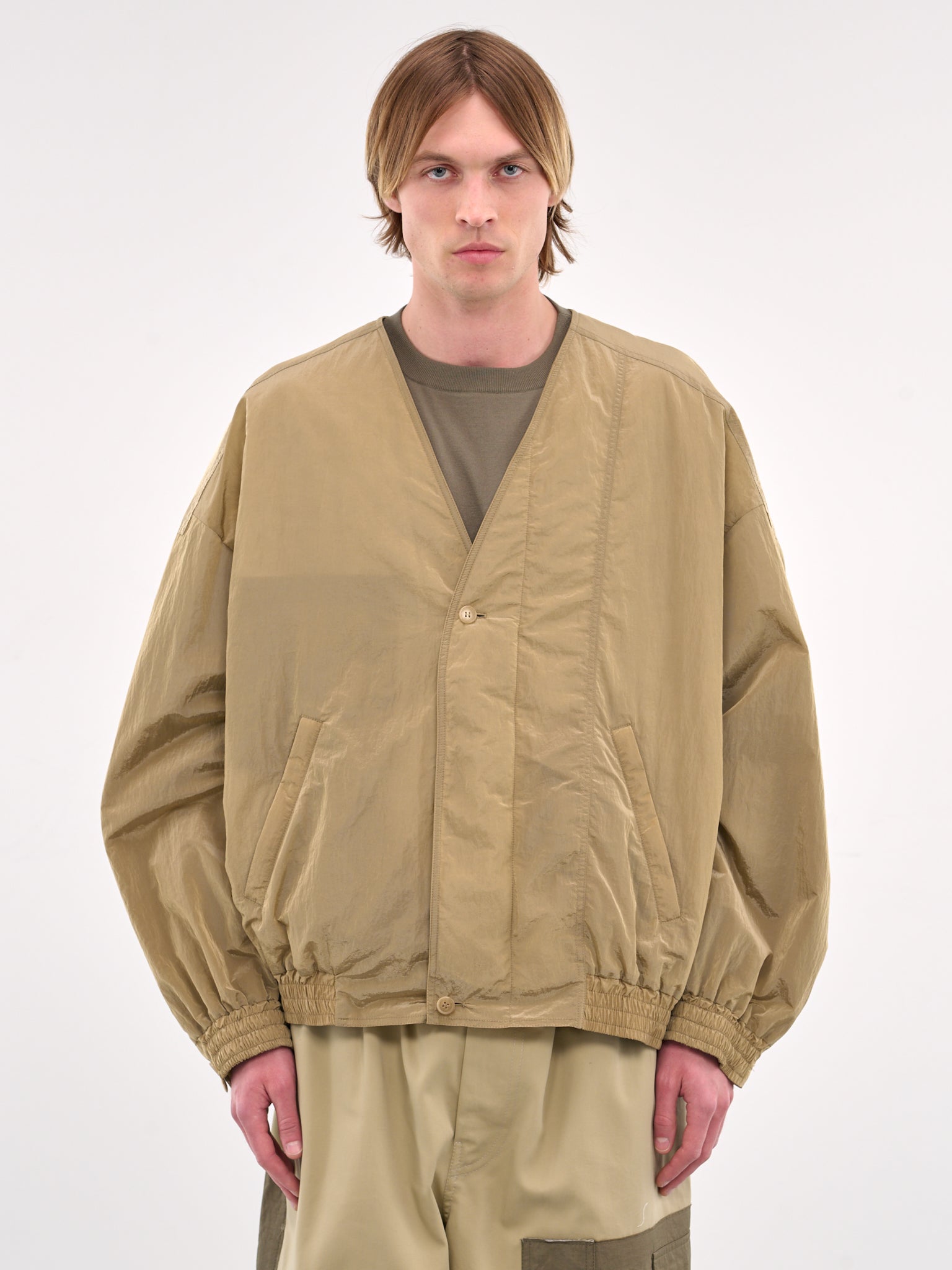 V-Neck Zip-Up Blouson (HMMA10028A-MEDIUM-BEIGE)