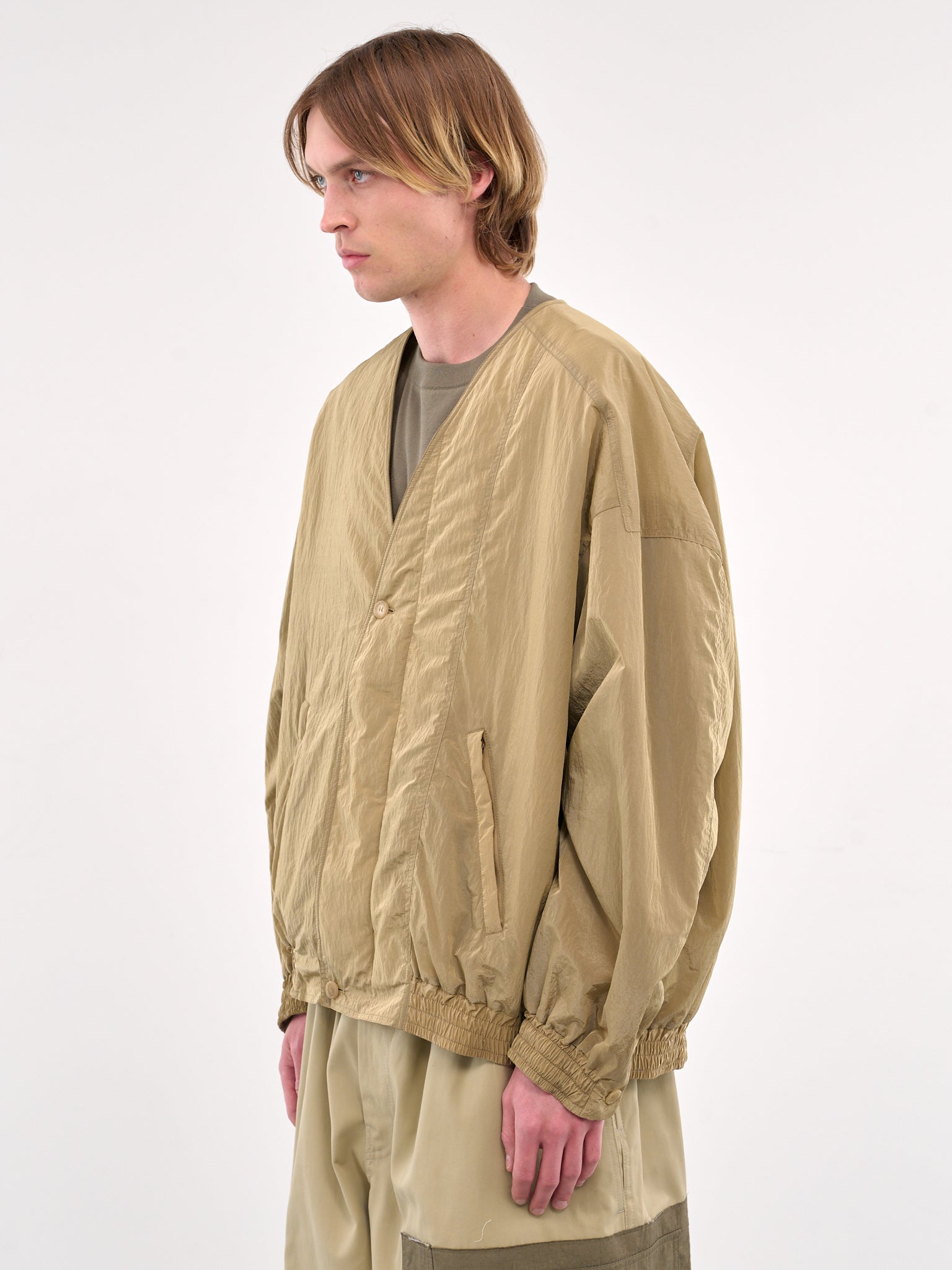 V-Neck Zip-Up Blouson (HMMA10028A-MEDIUM-BEIGE)