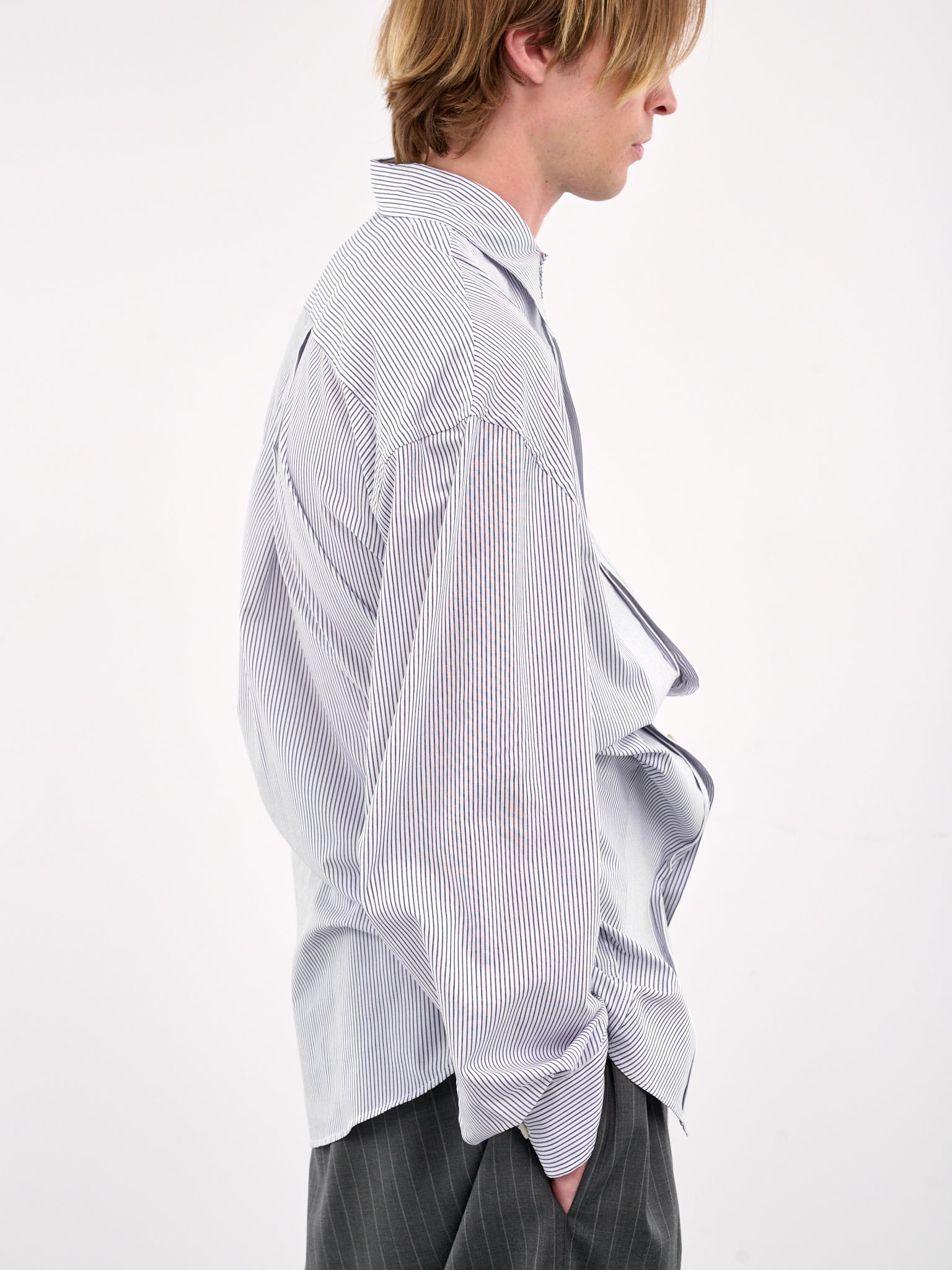 Striped Gathered Shirt (HMMA60013B-NATURAL)