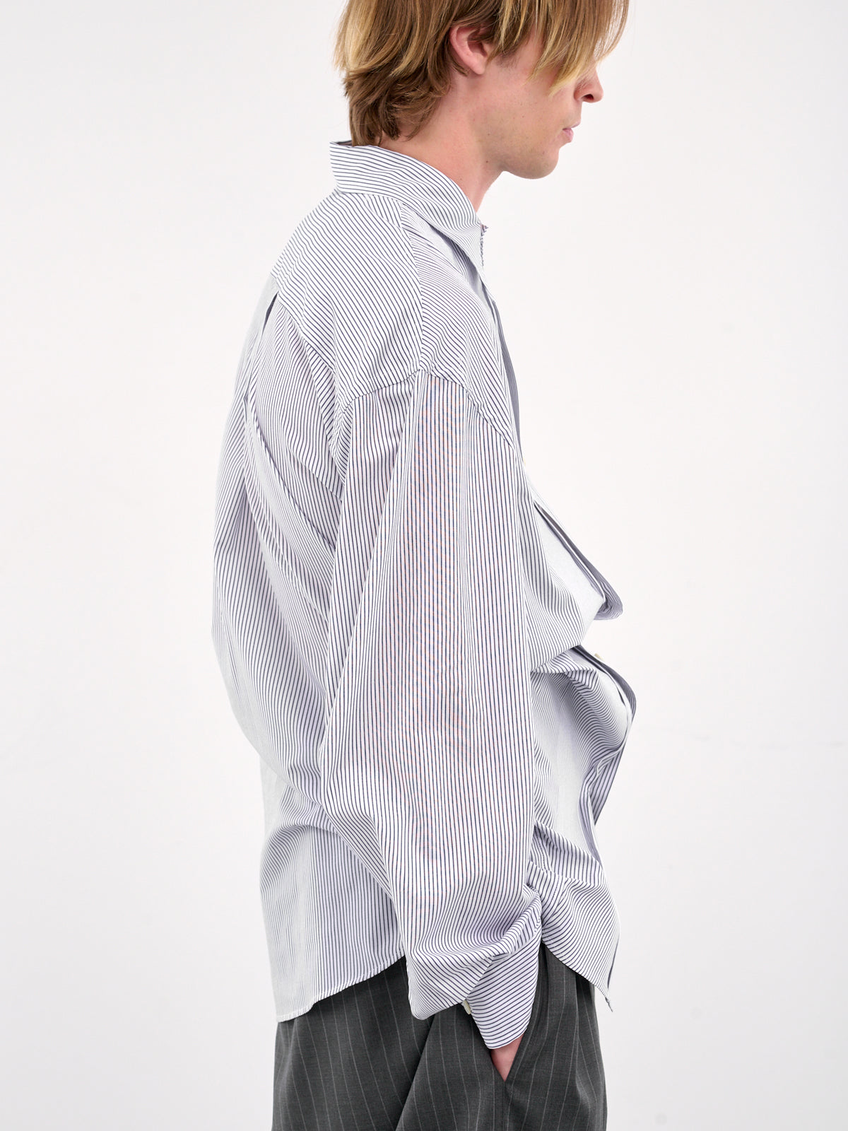 Striped Gathered Shirt (HMMA60013B-NATURAL)