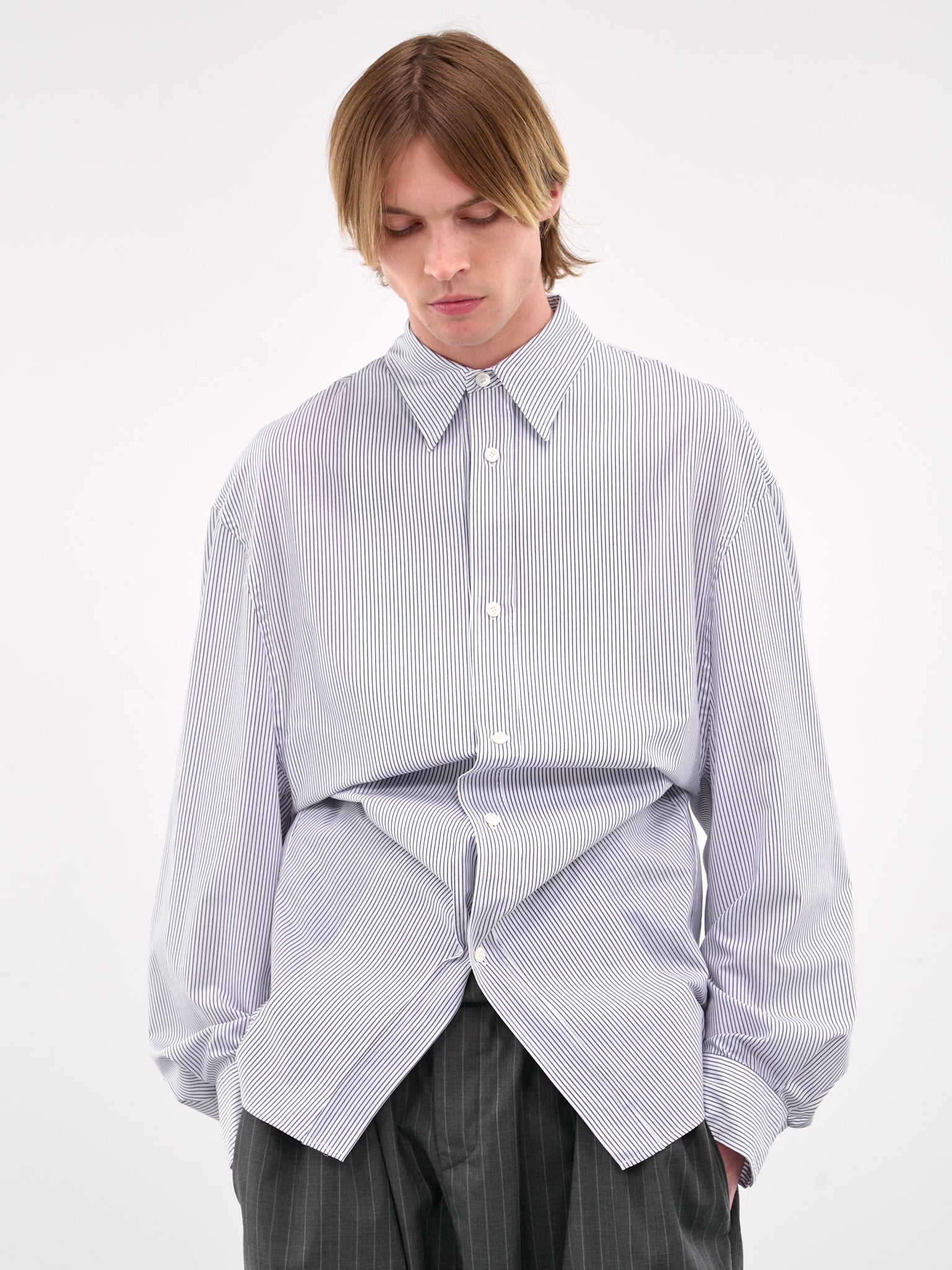 Striped Gathered Shirt (HMMA60013B-NATURAL)