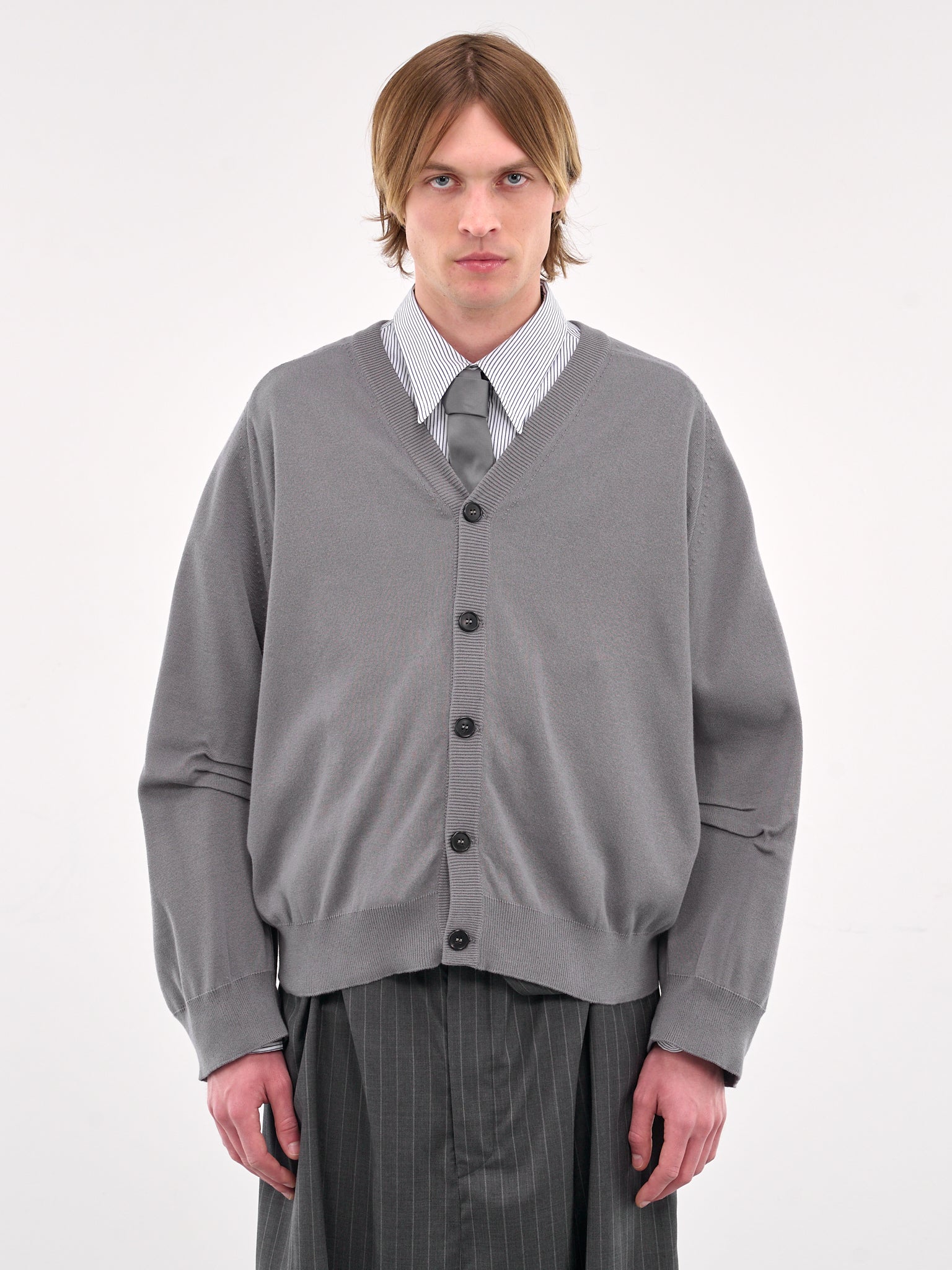 V-Neck Cardigan (HMMA75064A-MEDIUM-GREY)