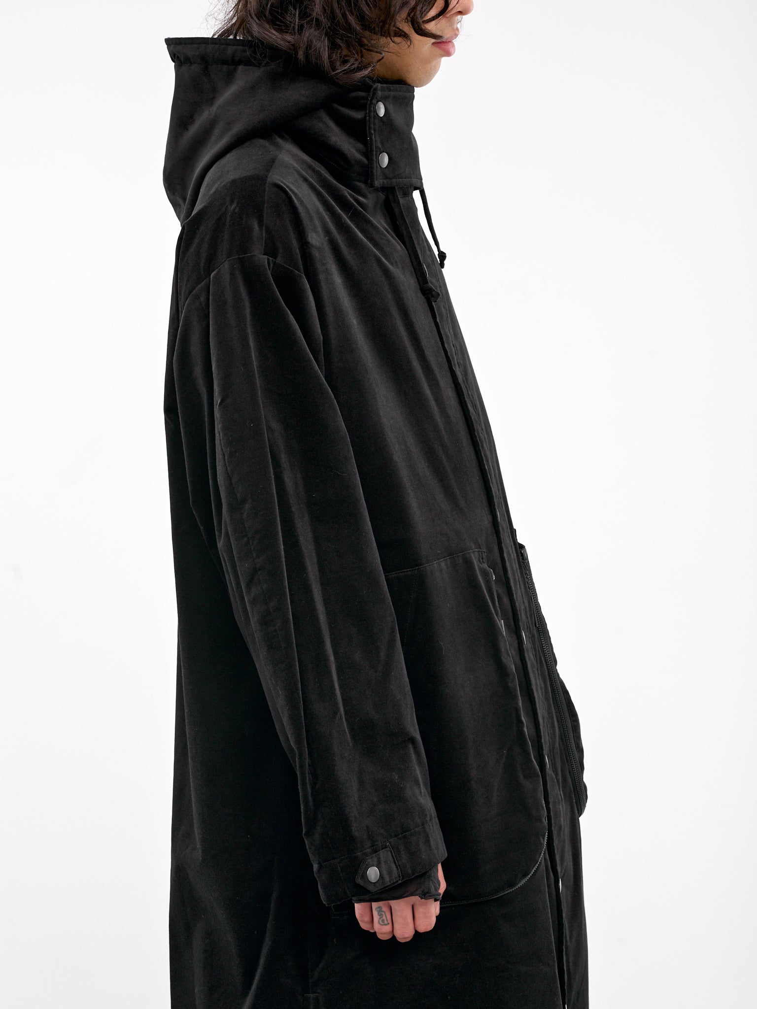 M-Velvet Hooded Long Coat (HO-C14-056-BLACK)