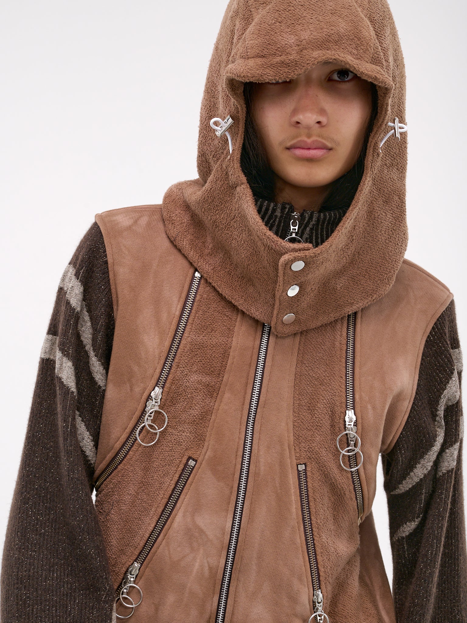 Hybrid Jersey & Mohair Zip Hoodie (HYBHOOD-BROWN-BODY-BROWN-KNIT)