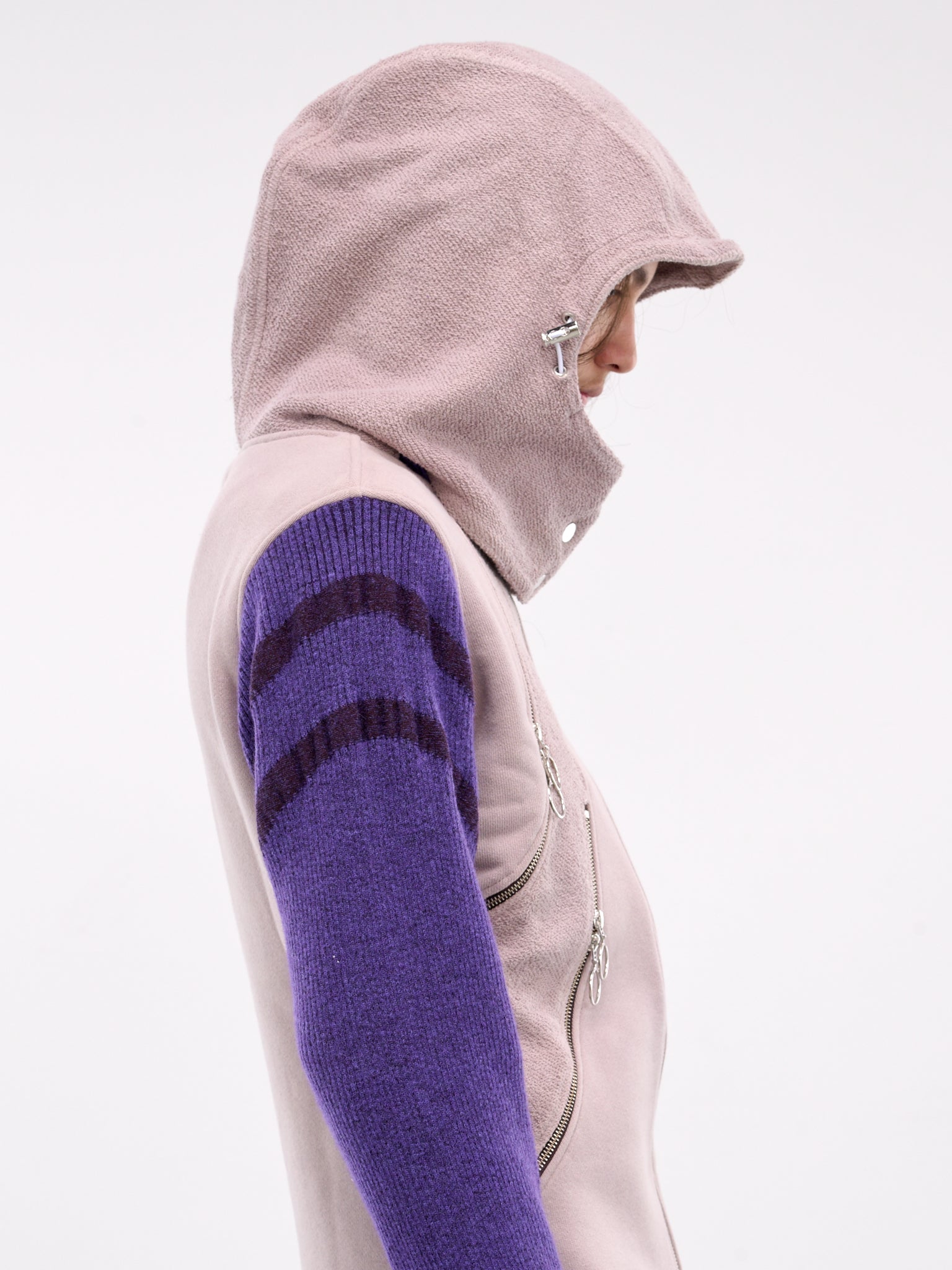 Hybrid Jersey & Mohair Zip Hoodie (HYBHOOD-GREY-BODY-PURPLE-KNIT)