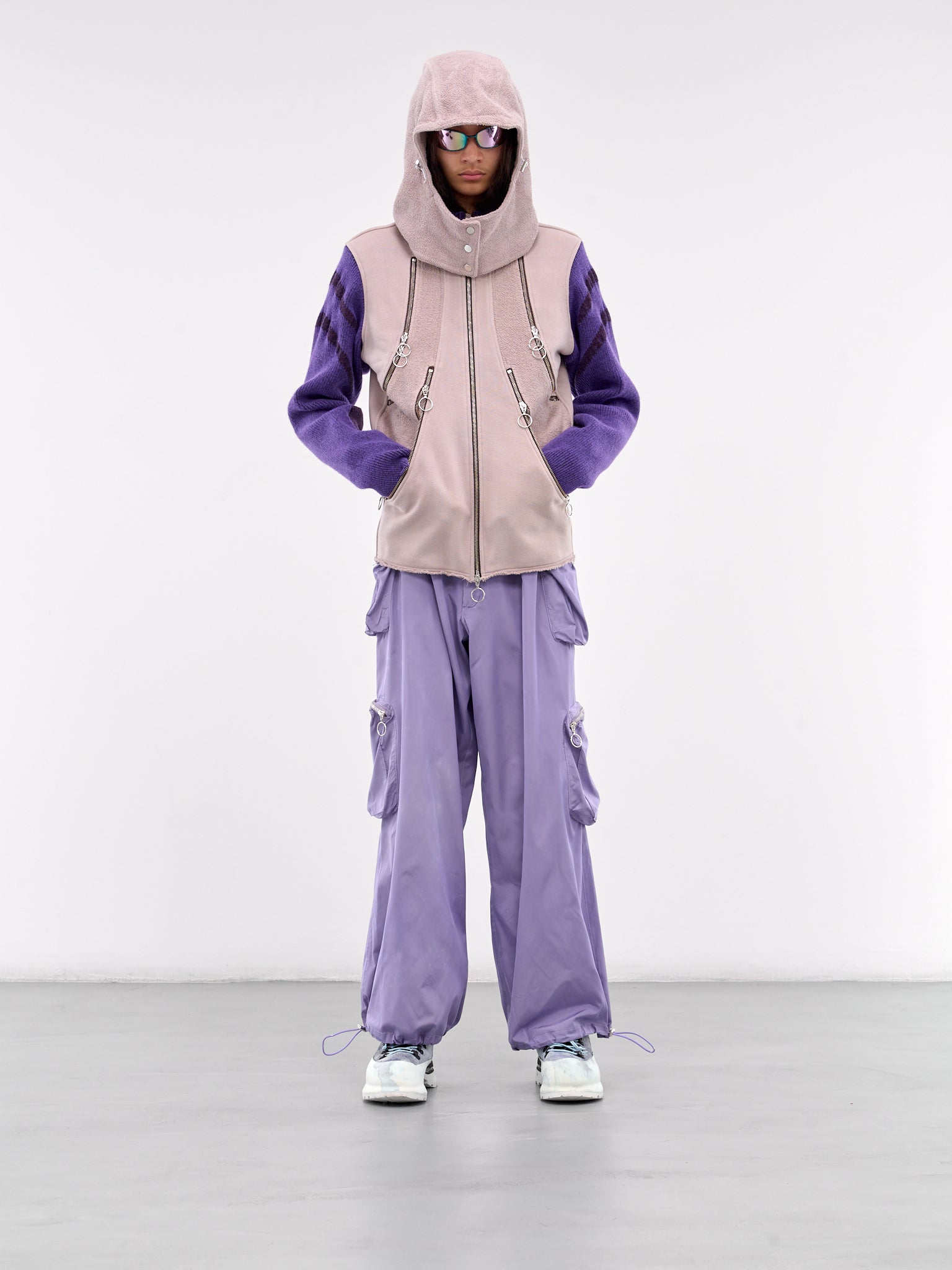 Hybrid Jersey & Mohair Zip Hoodie (HYBHOOD-GREY-BODY-PURPLE-KNIT)