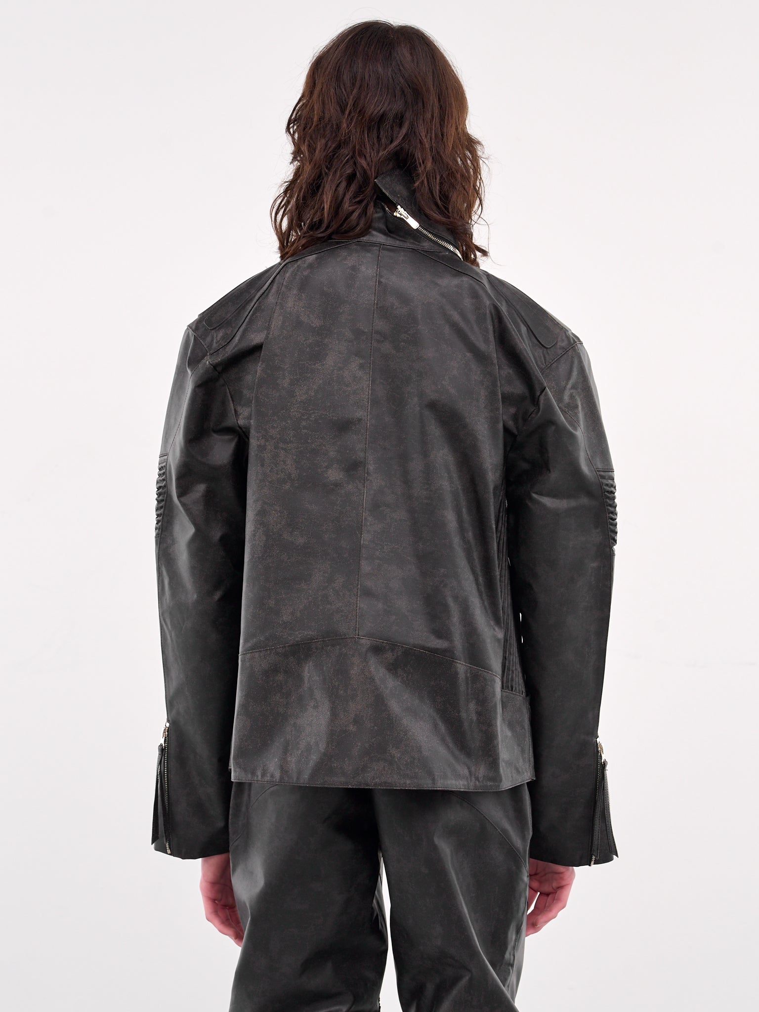 Asymmetrical Embossing Leather Jacket (J10-BLACK)