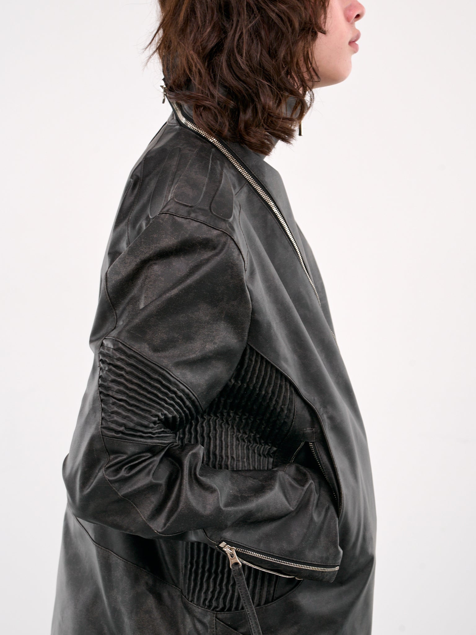 Asymmetrical Embossing Leather Jacket (J10-BLACK)