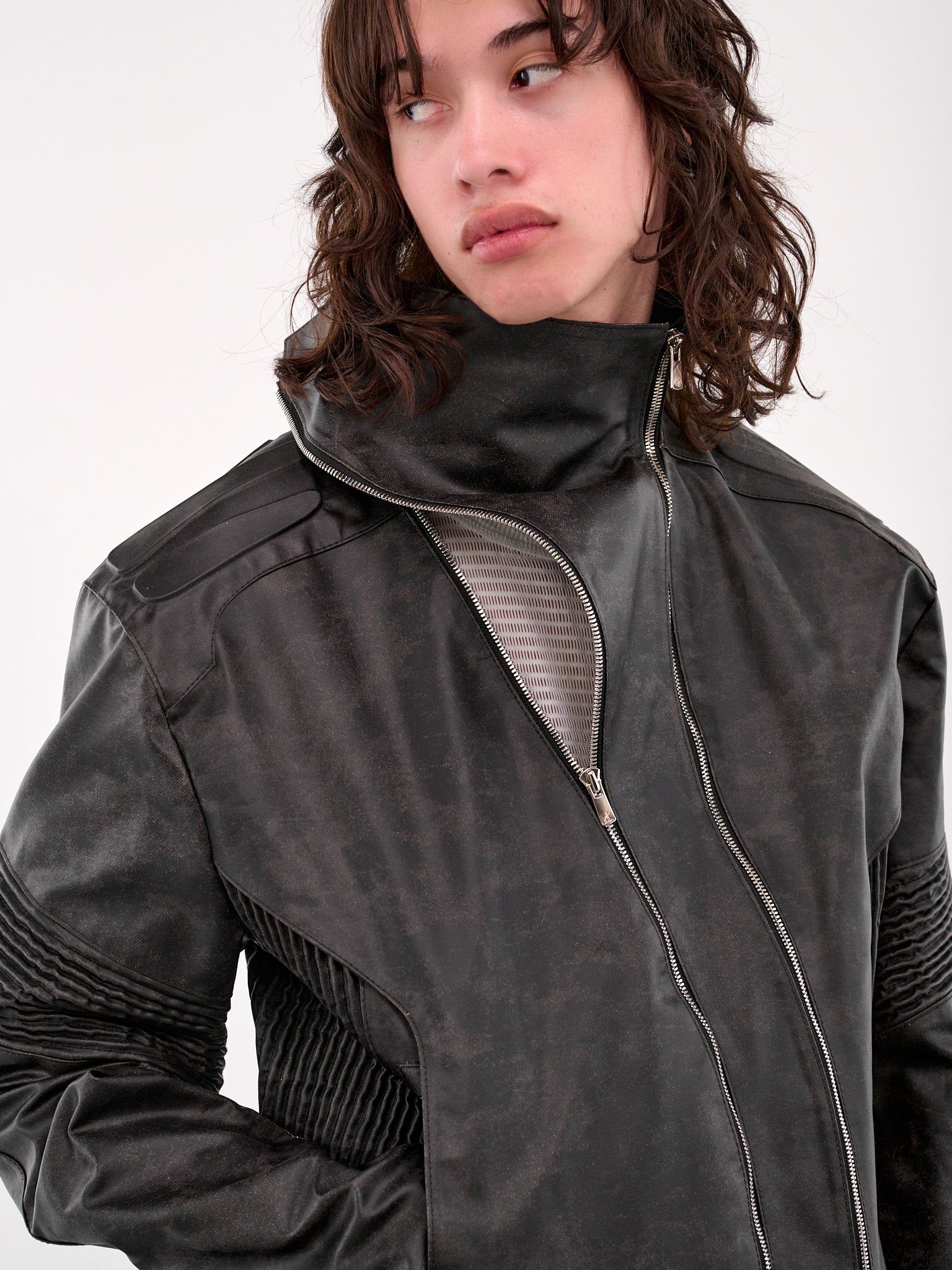 Asymmetrical Embossing Leather Jacket (J10-BLACK)