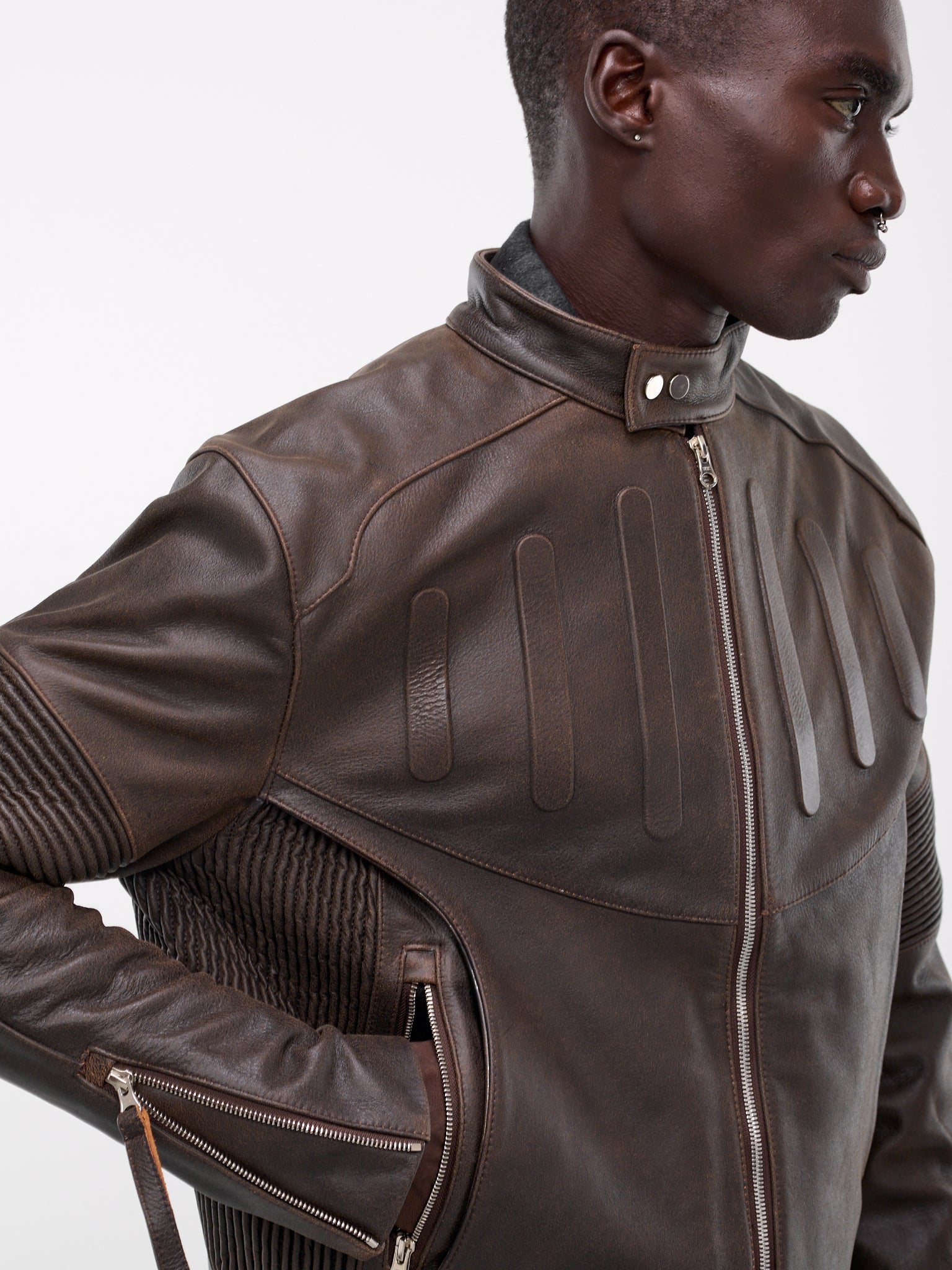 Embossed Leather Biker Jacket (J10-EMBOSSED-BROWN)