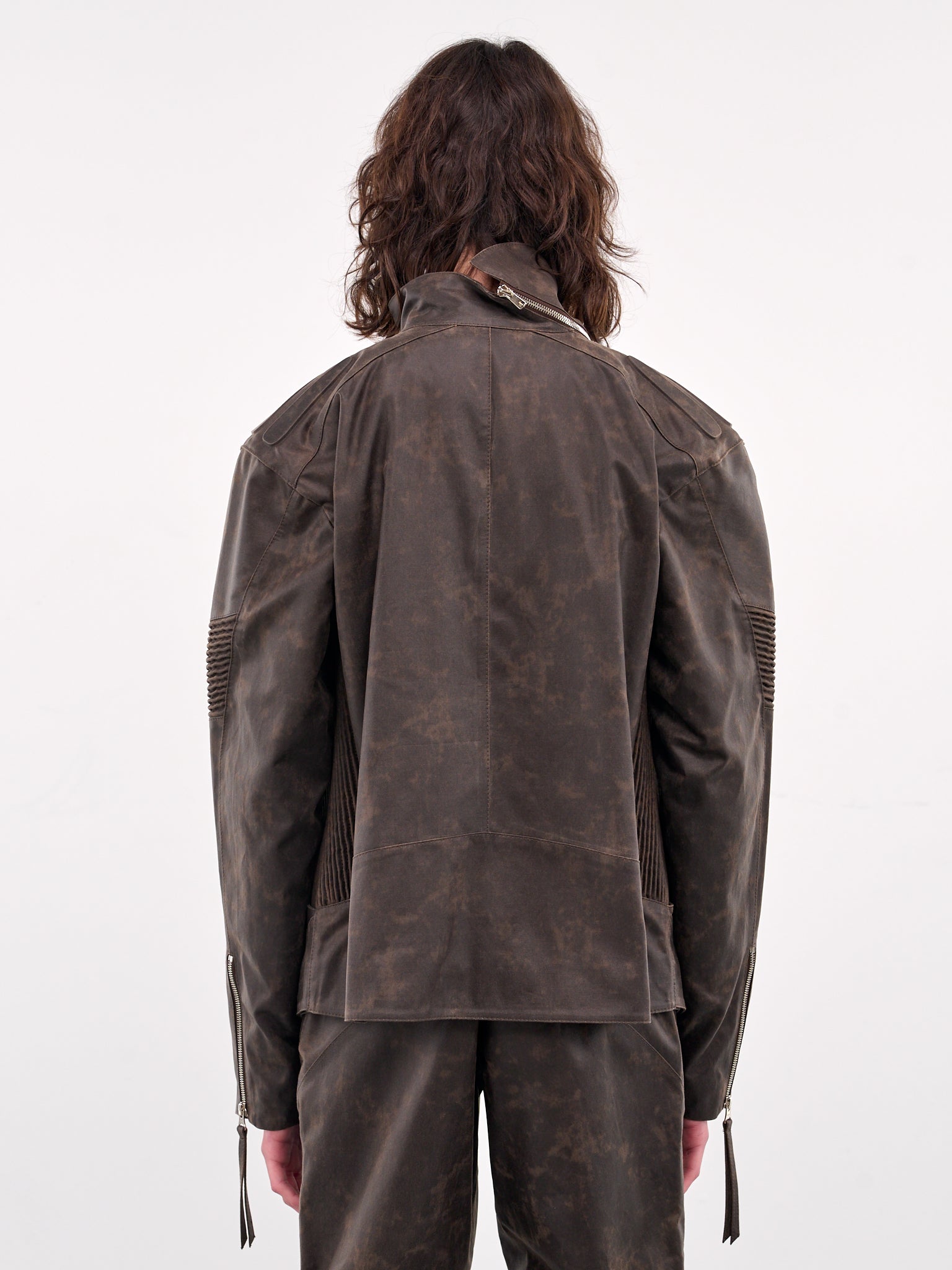 Asymmetrical Embossing Leather Jacket (J11-BROWN)