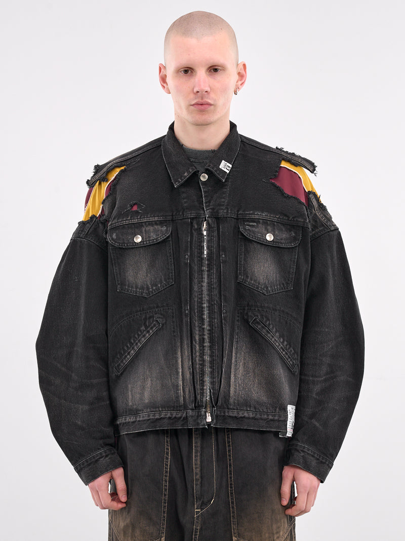 Layered Thrashed Denim Jacket (J14BL121-BLACK)