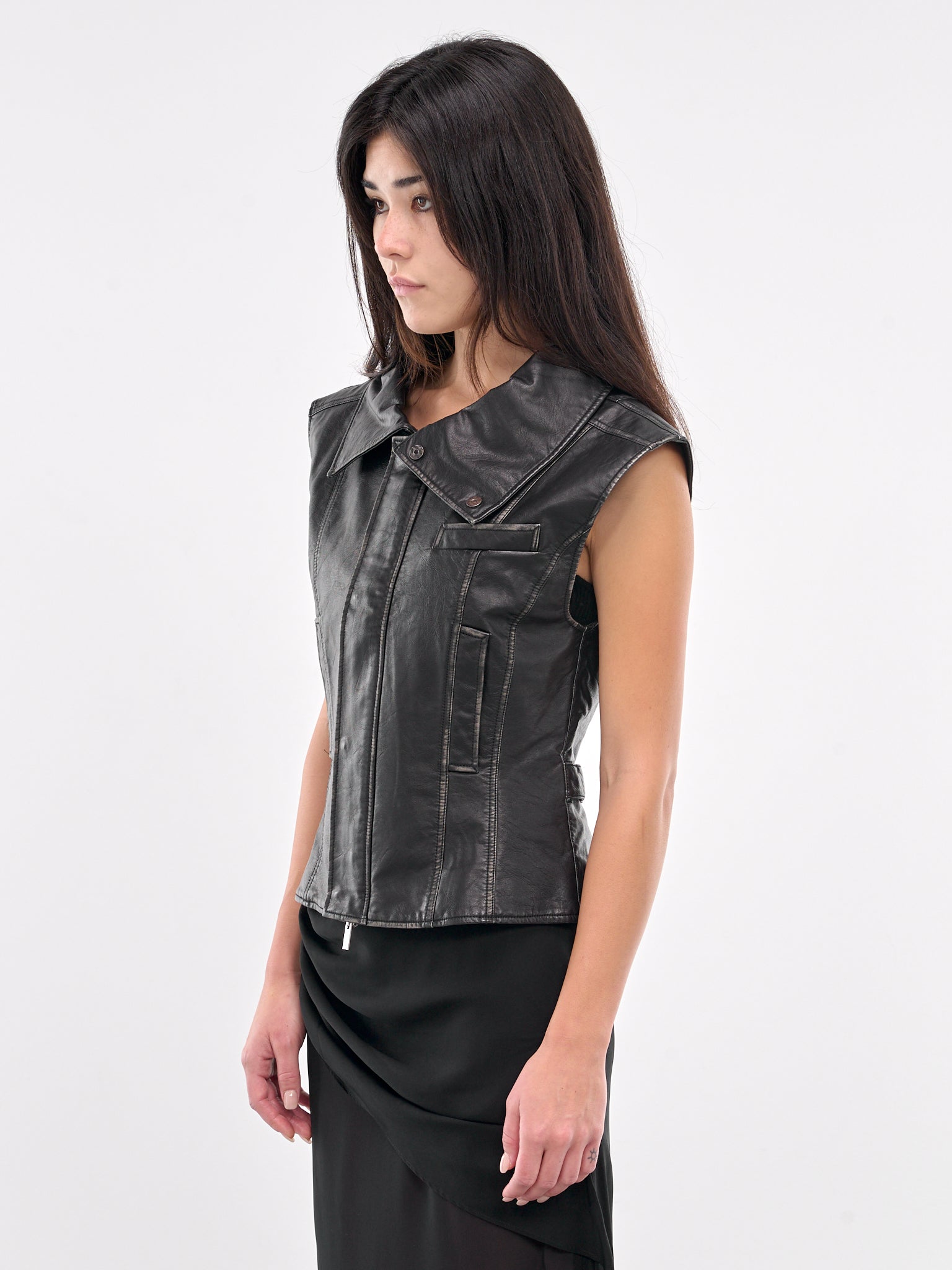 Faux Leather Vest JA 05BK BLACK