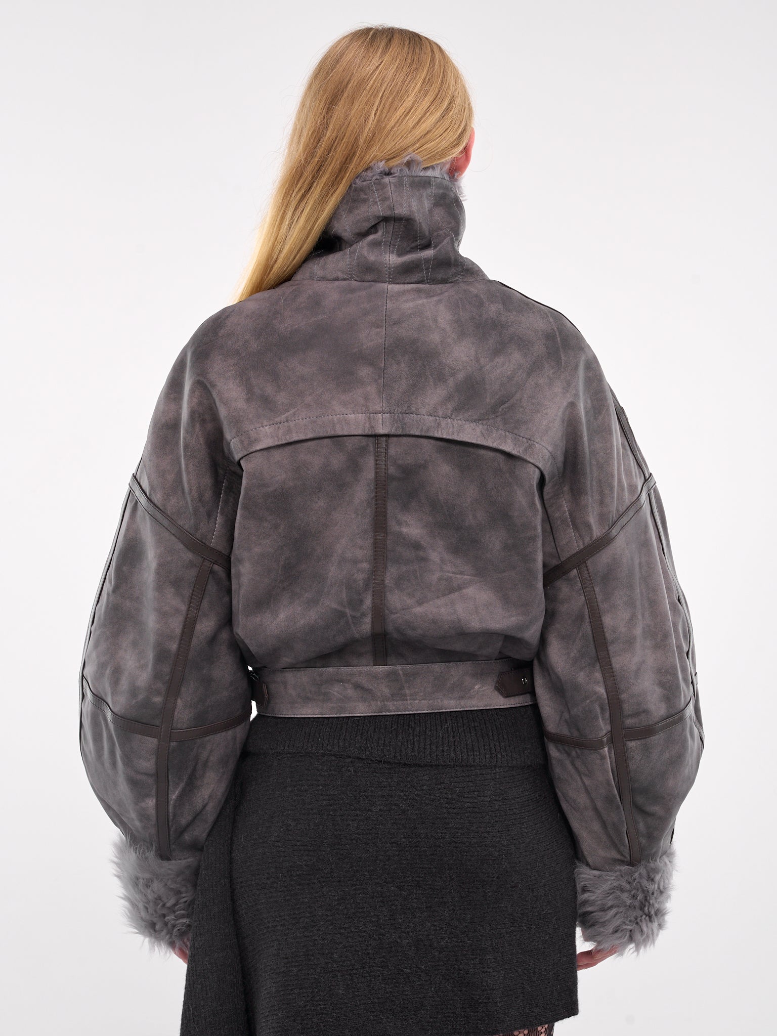 Distressed Leather Aviator Jacket (JA006B-GUNMETAL)