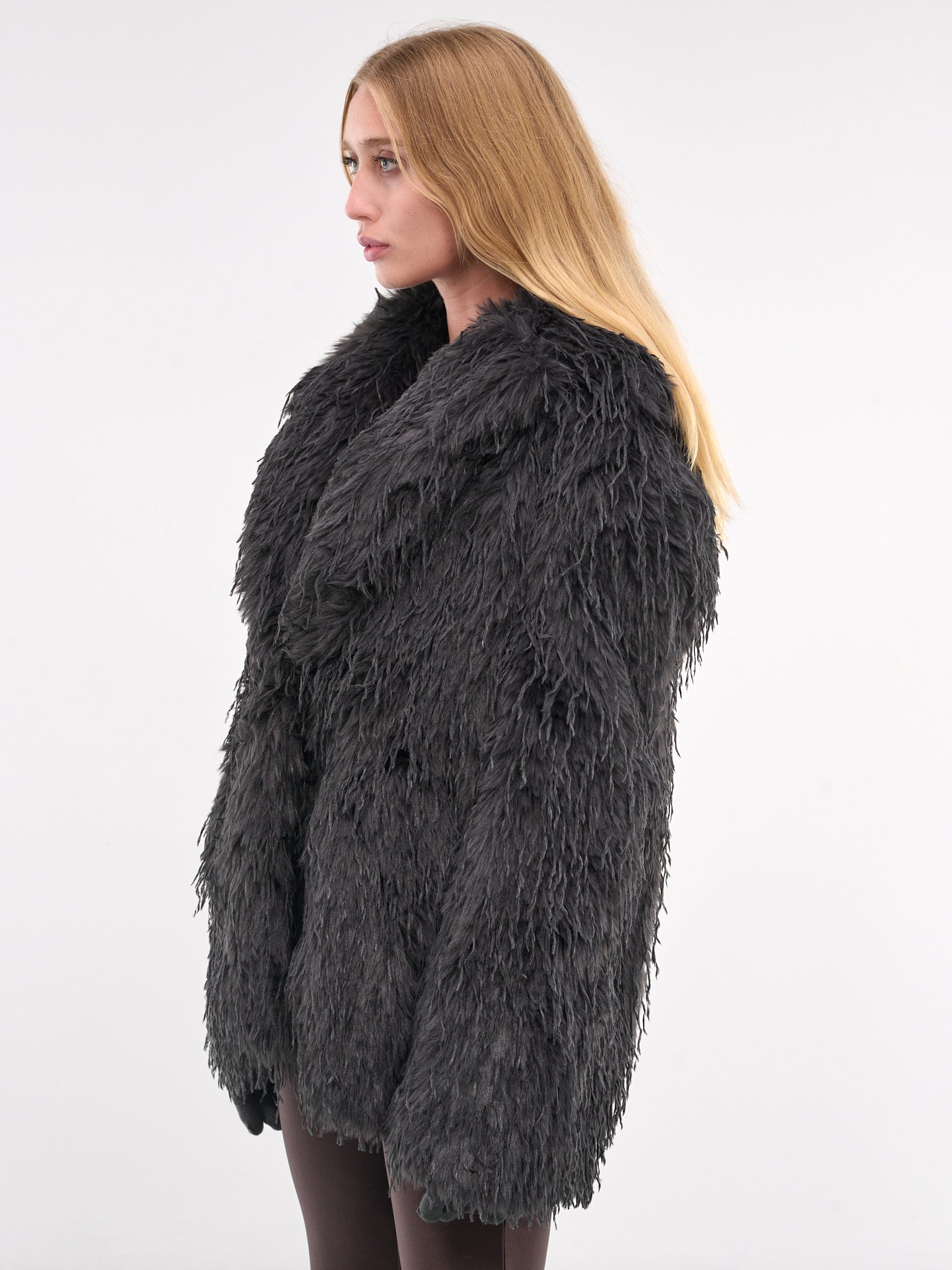 Double-Breasted Faux Fur Jacket (JA032-GUNMETAL)