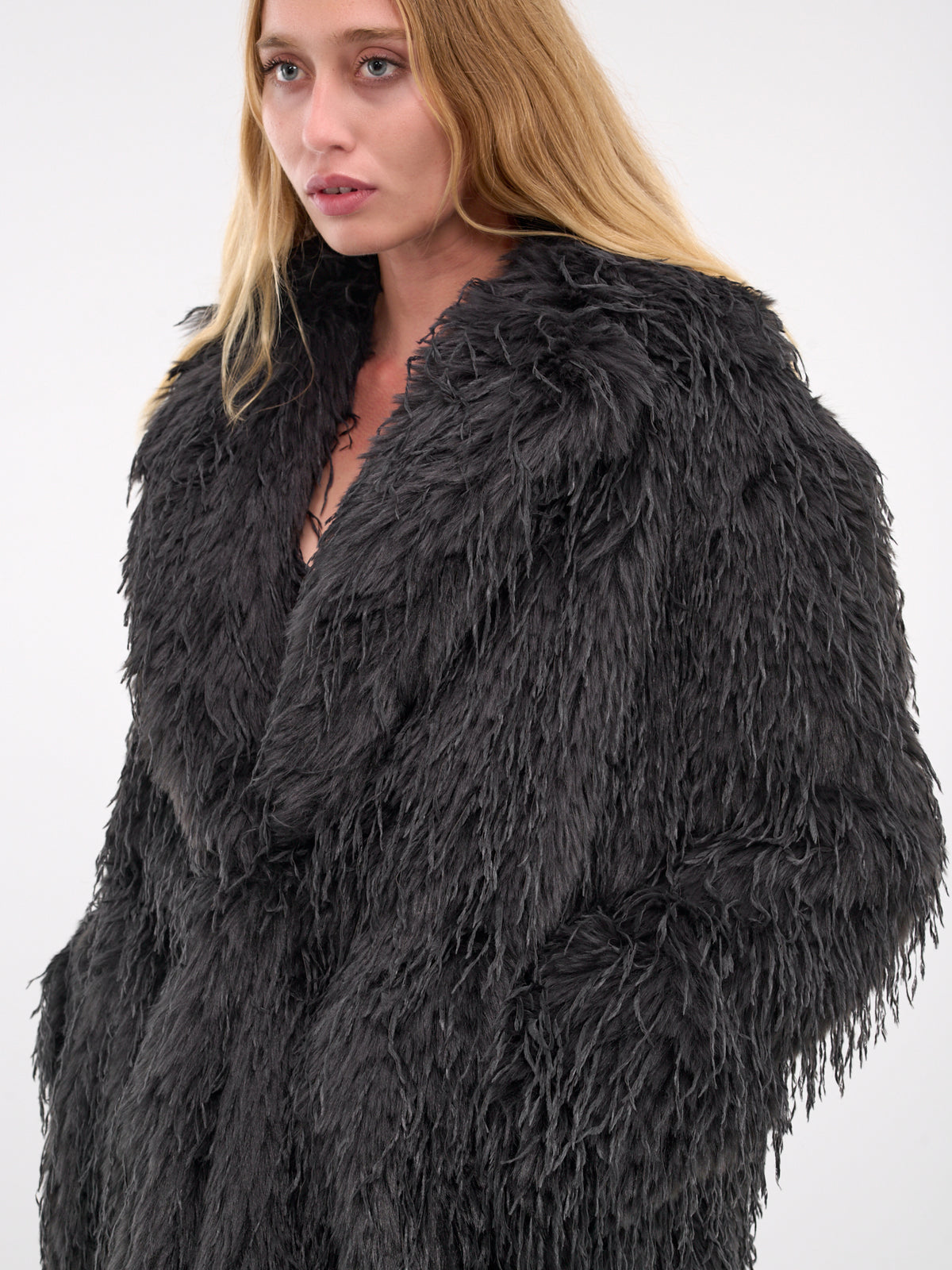 Double-Breasted Faux Fur Jacket (JA032-GUNMETAL)