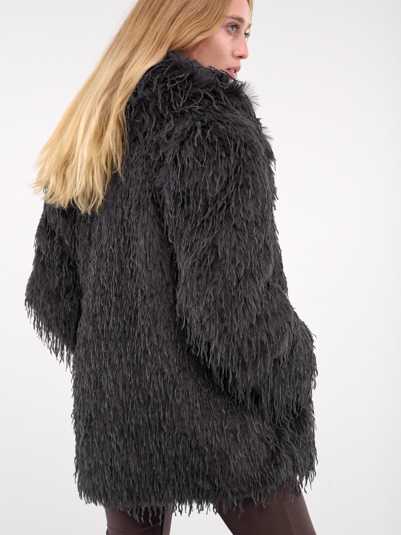 Double-Breasted Faux Fur Jacket (JA032-GUNMETAL)