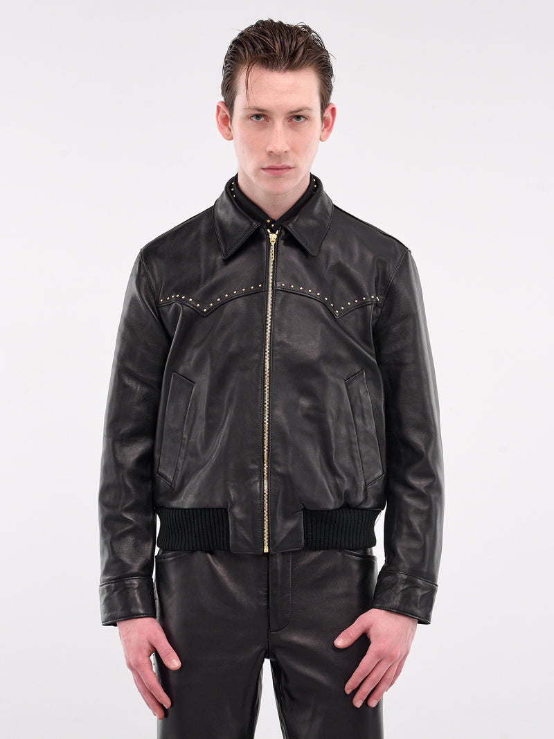 Studded Western Harrington Jacket (JA09BL-G-LE50-BLACK-GOLD)