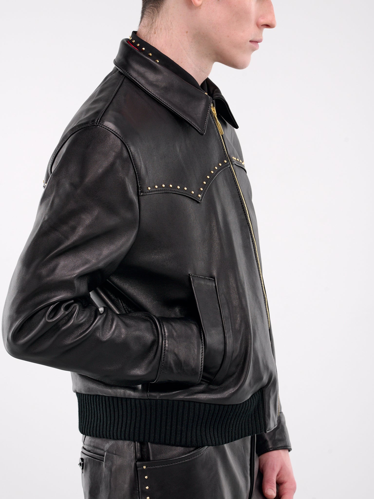 Studded Western Harrington Jacket (JA09BL-G-LE50-BLACK-GOLD)