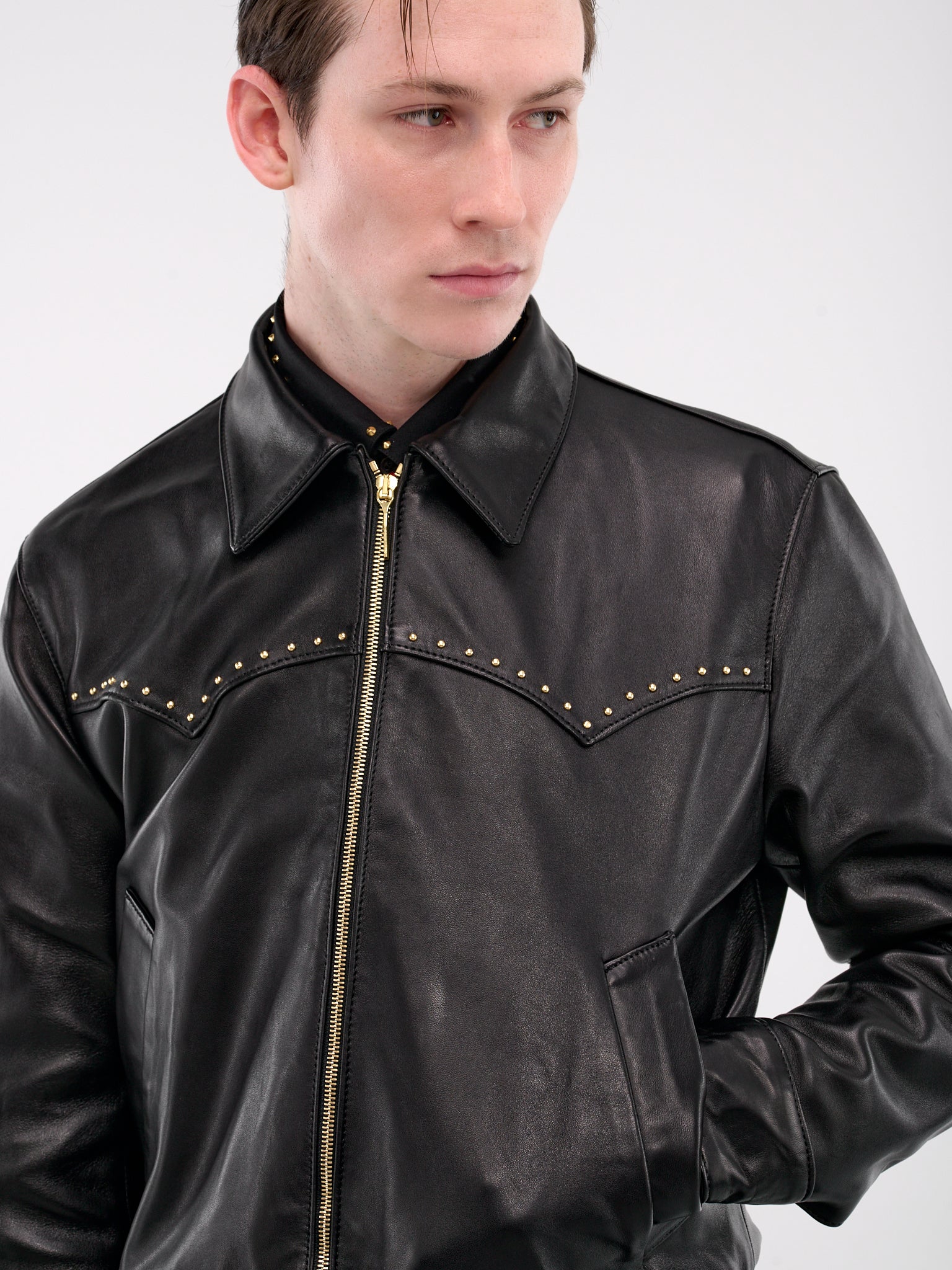 Studded Western Harrington Jacket (JA09BL-G-LE50-BLACK-GOLD)