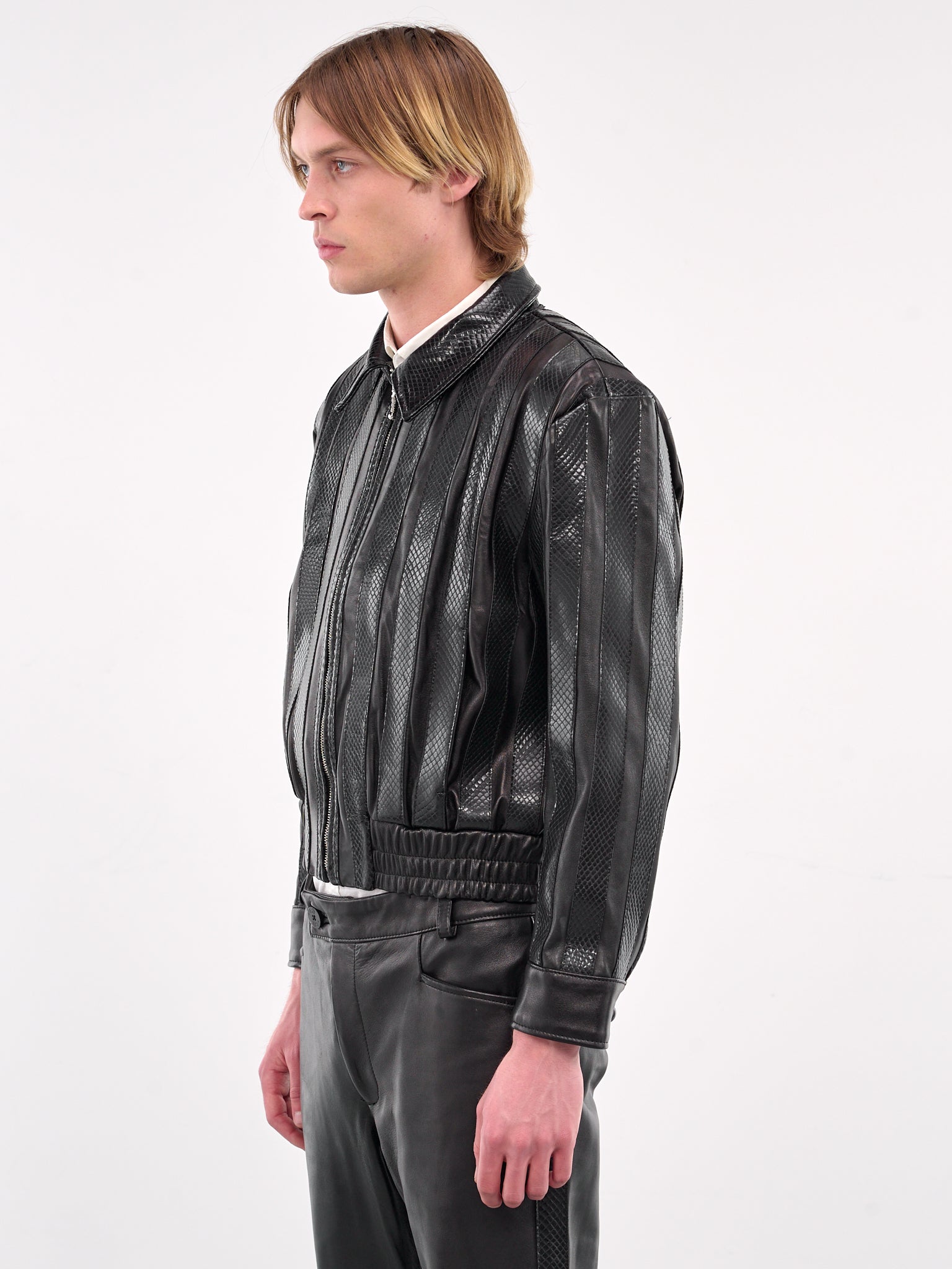 Striped Leather Jacket (JA53L-LE54-BLACK-SNAKE)