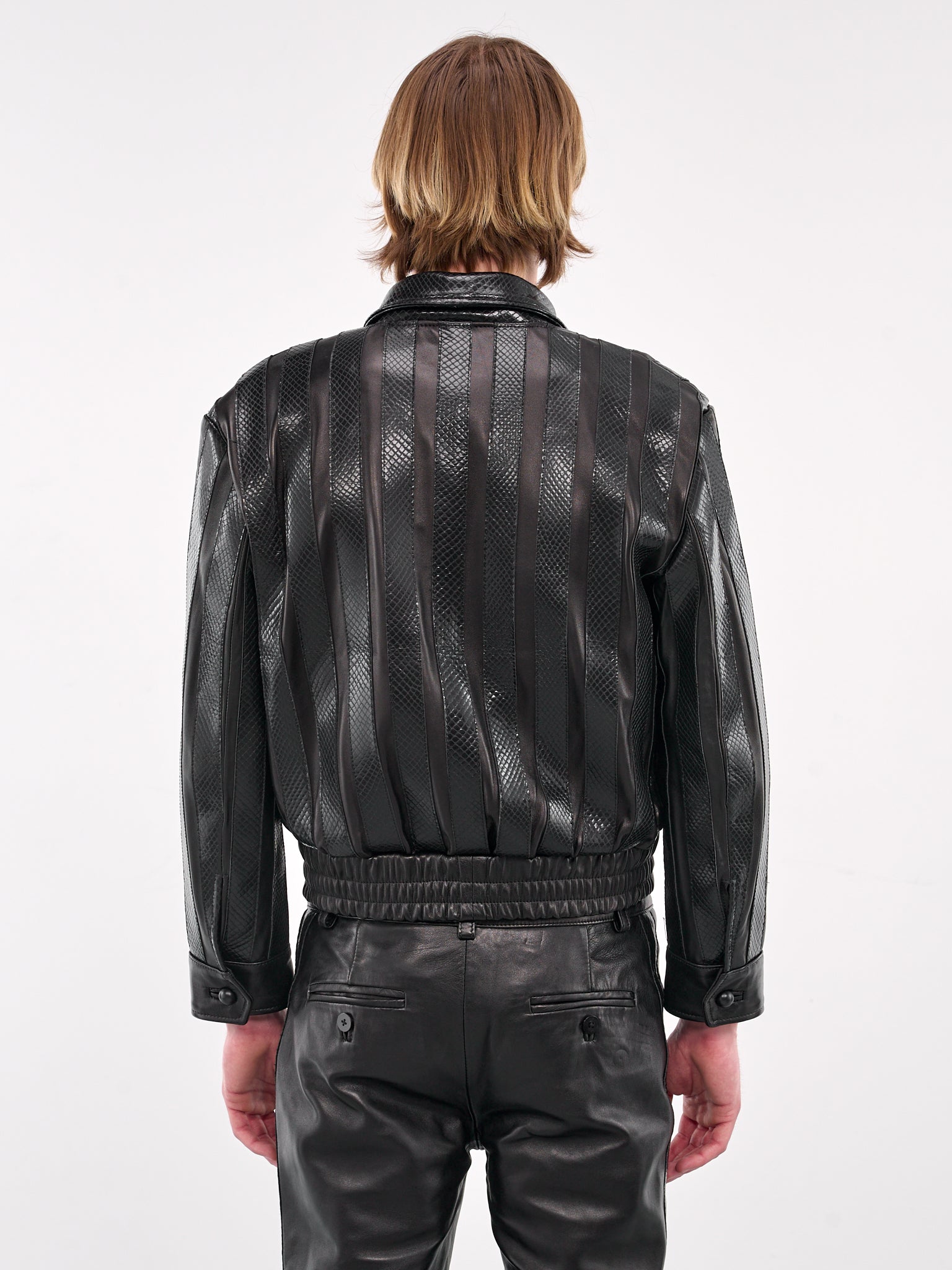 Striped Leather Jacket (JA53L-LE54-BLACK-SNAKE)