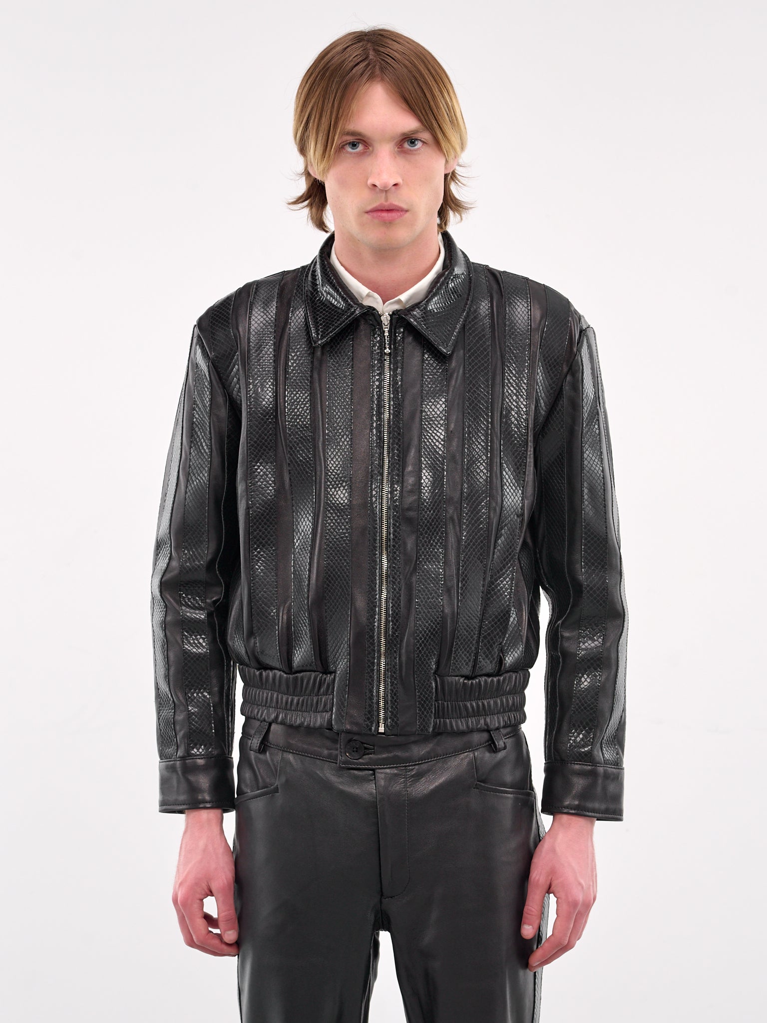 Striped Leather Jacket (JA53L-LE54-BLACK-SNAKE)