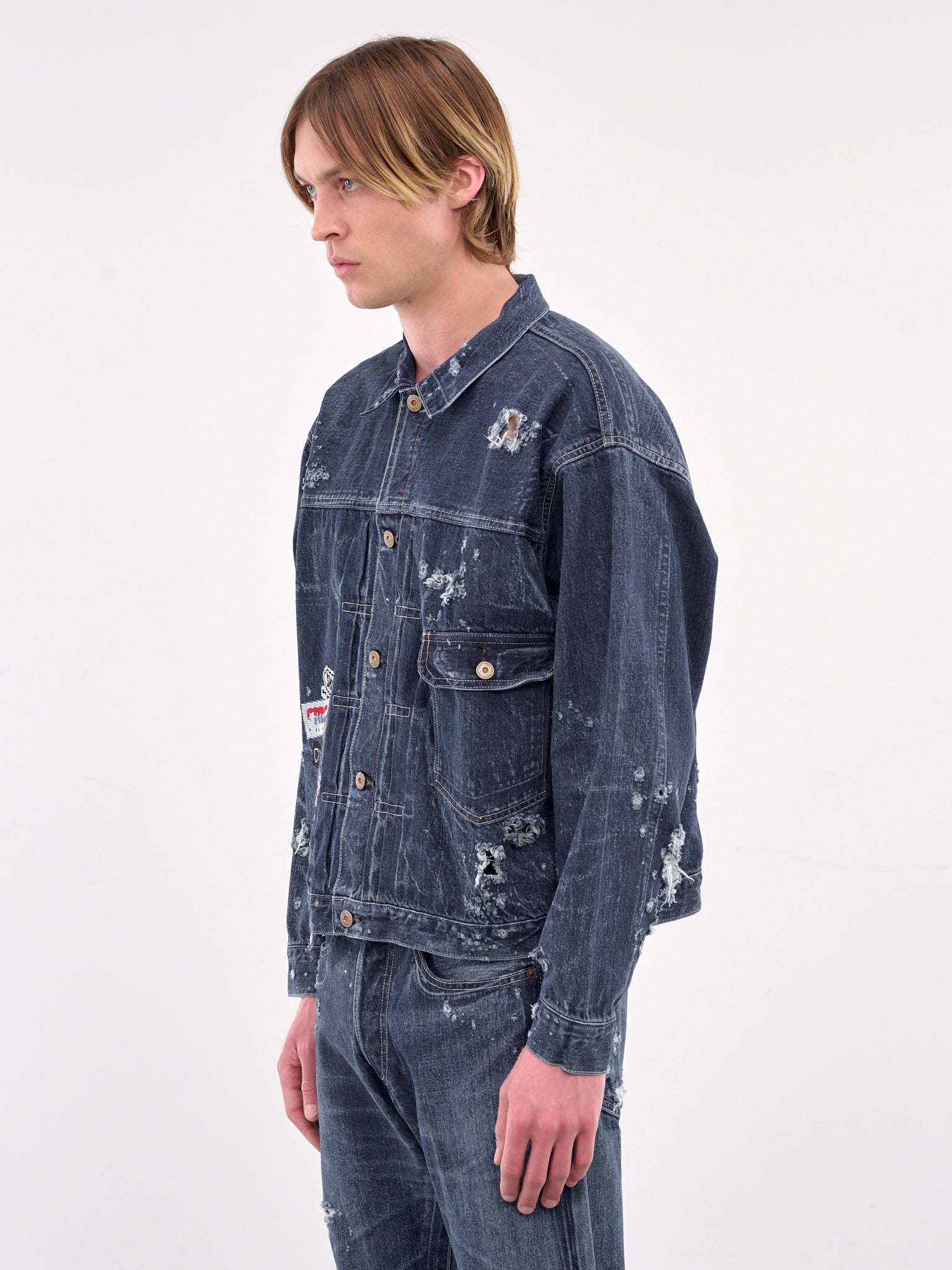 Distressed Graphic Denim Jacket (JK-SV-NGS-1002-INDIGO)